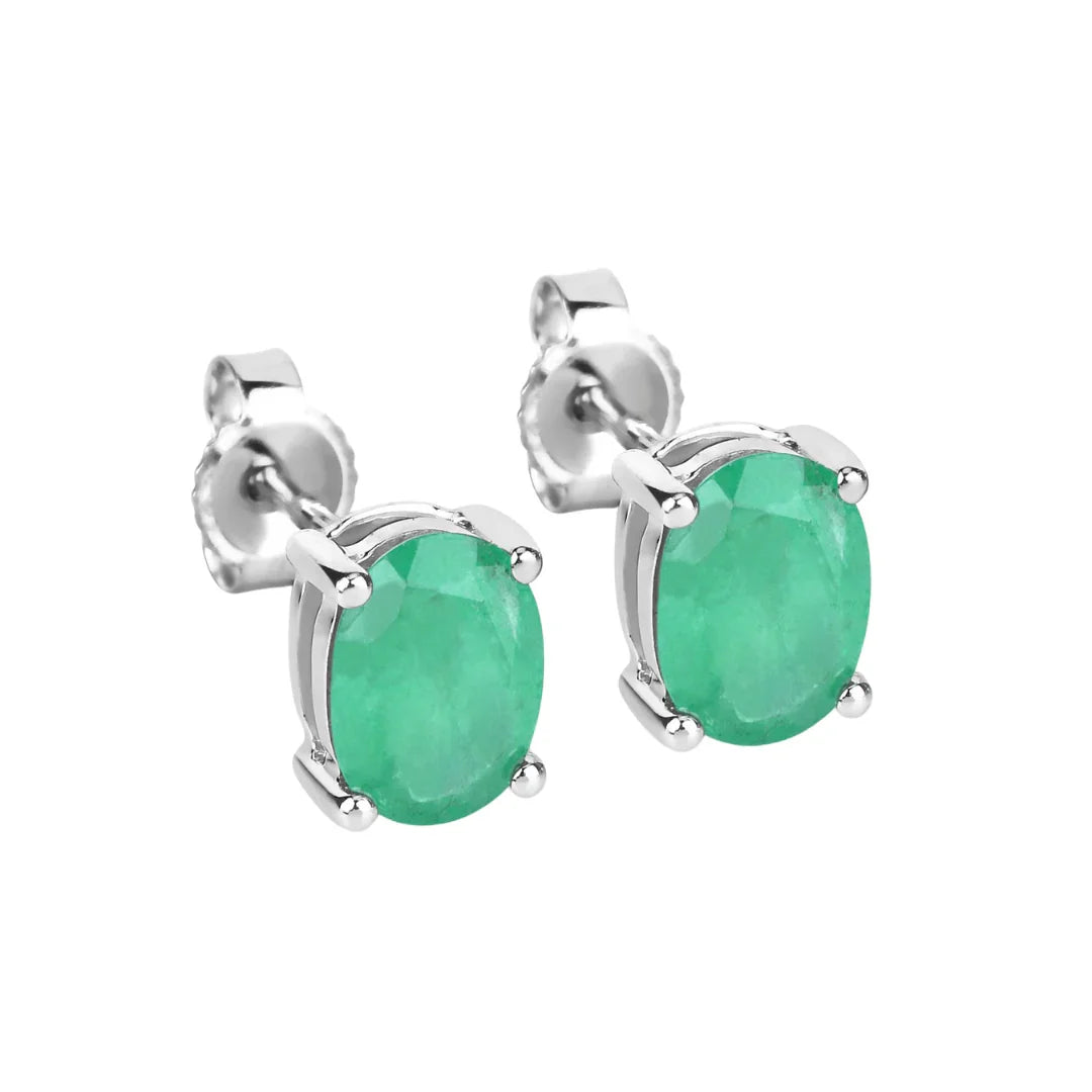 Genuine Zambian Emerald 10K Oval Stud Earrings