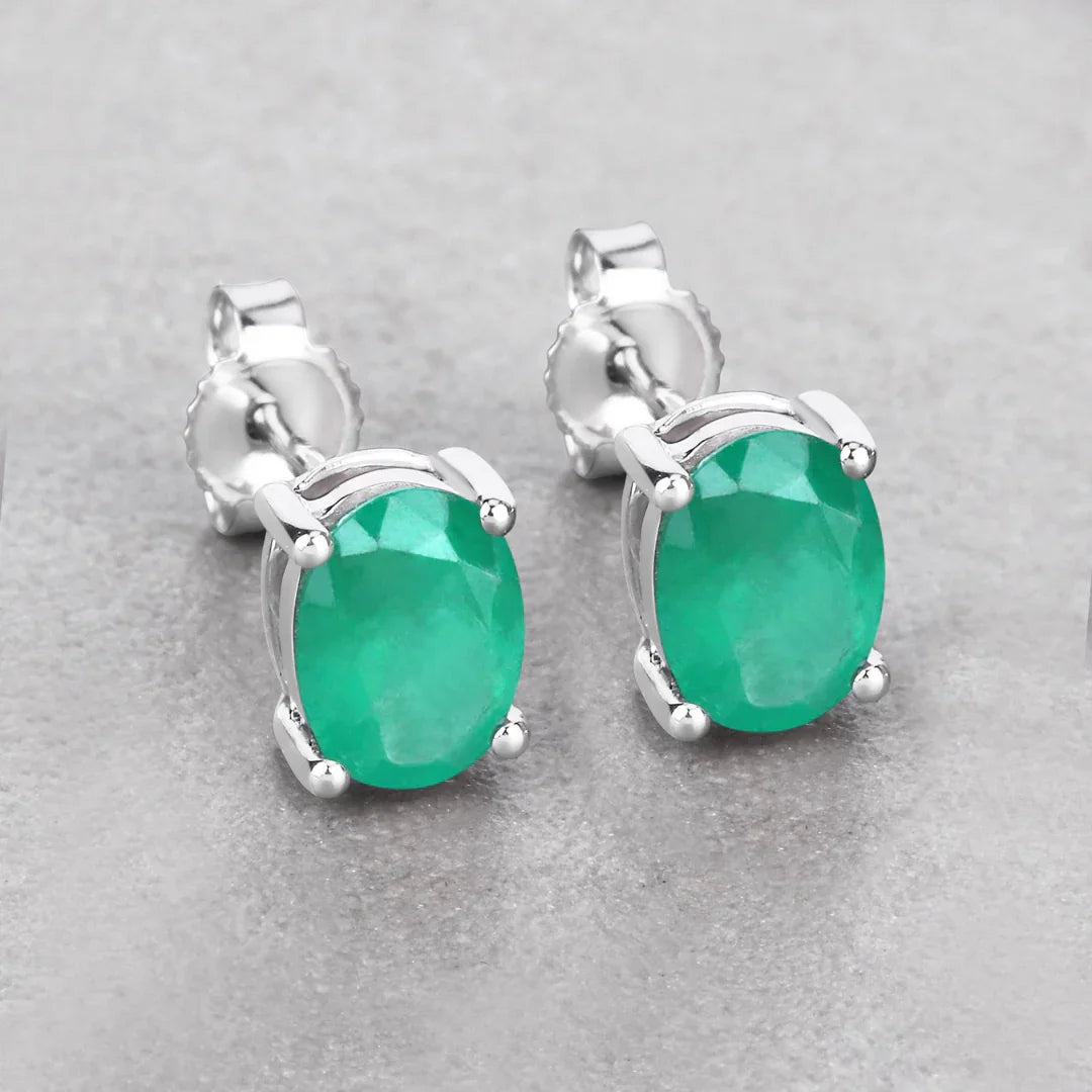 Genuine Zambian Emerald 10K Oval Stud Earrings