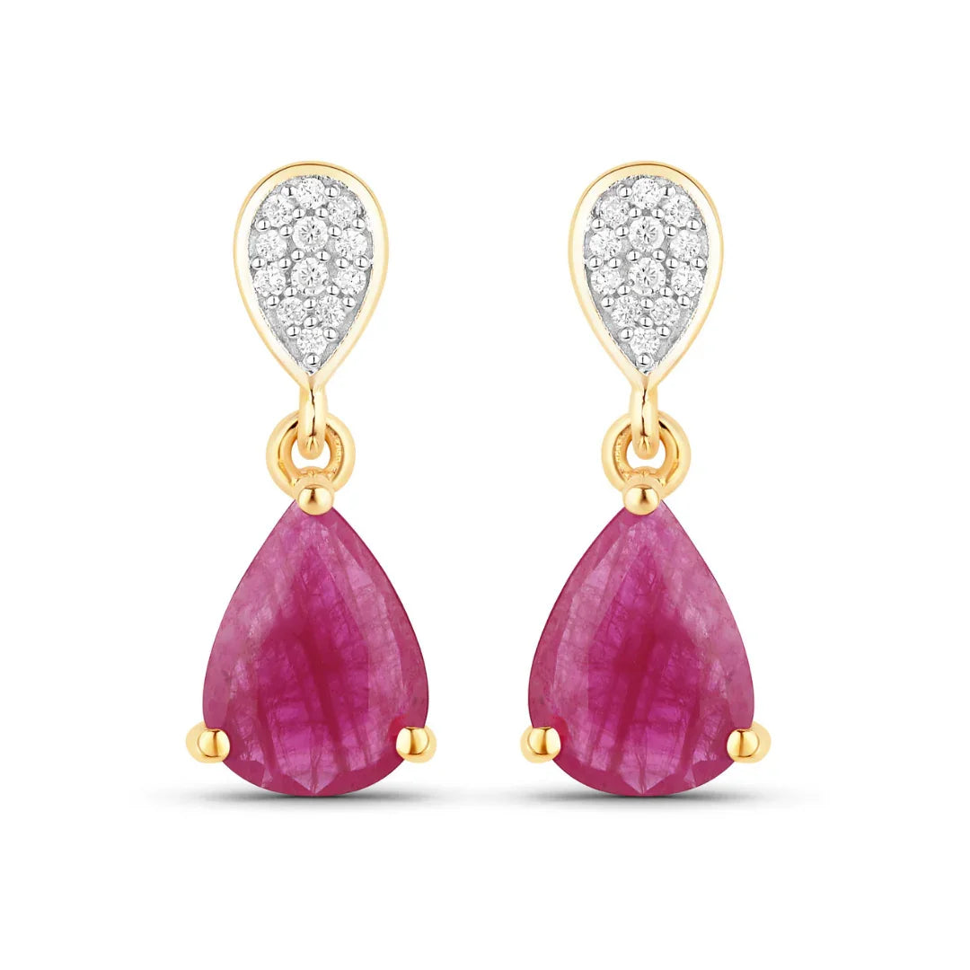 Genuine Ruby Diamond 10K Gold Dangle Earrings