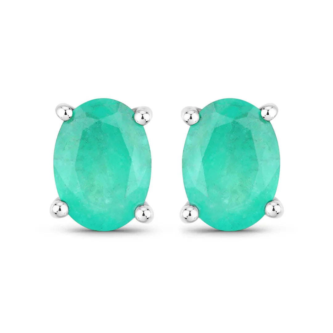 Genuine Zambian Emerald 10K Oval Stud Earrings