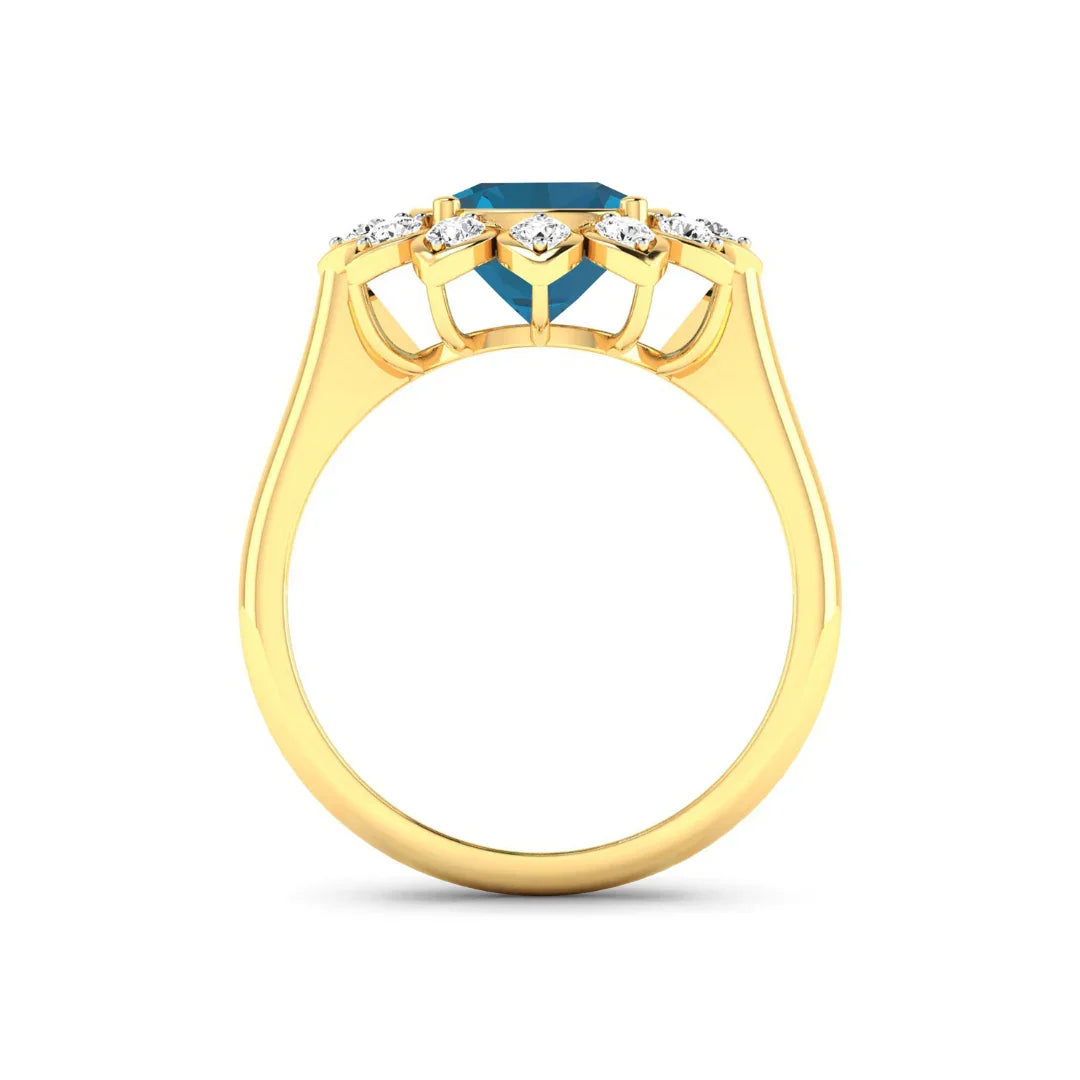 Genuine London Blue Topaz and Diamond Halo Ring