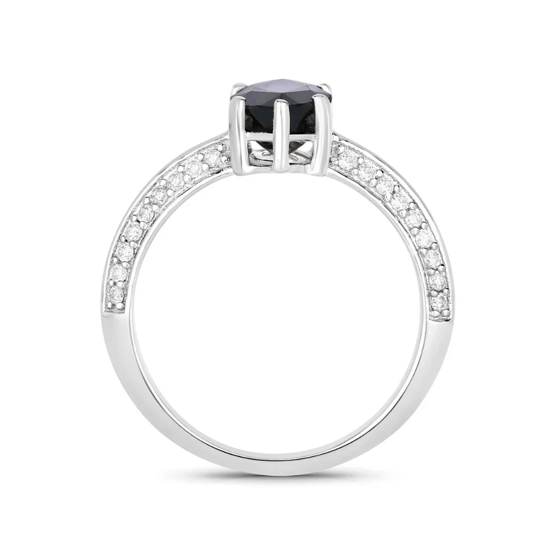 Genuine 10K Blue Sapphire and Diamond Marquise Ring