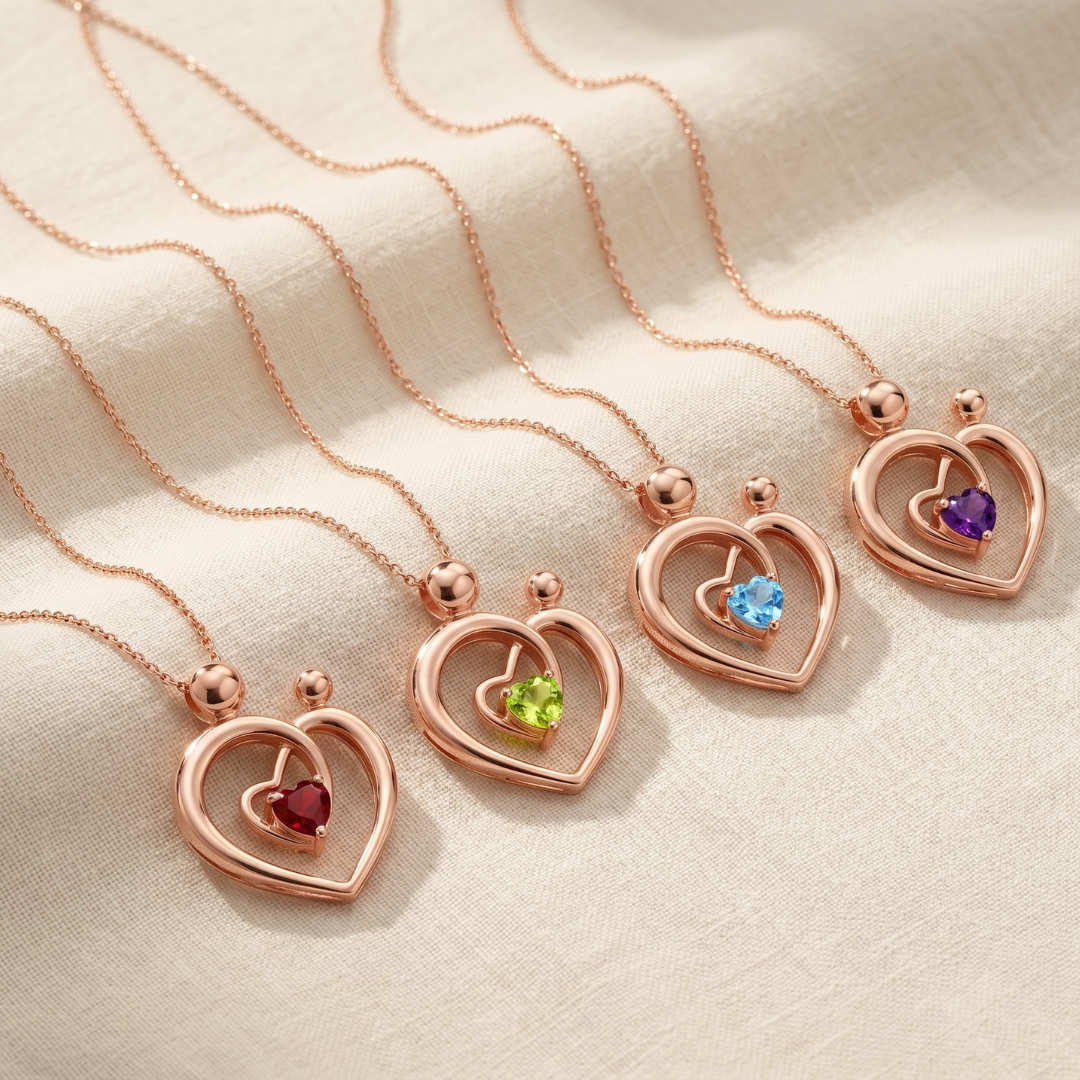 0.32 Ct Heart Red Garnet Prong Rose Gold Plated Mom Pendant Necklace