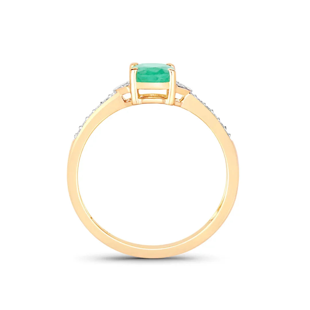 Genuine 10K Zambian Emerald Diamond Bridge Ring