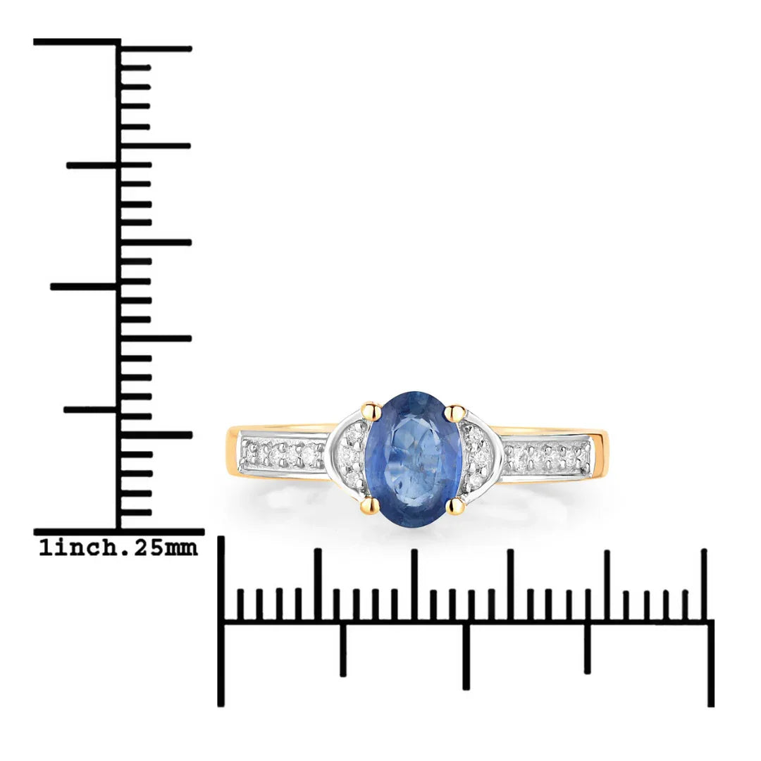 Genuine 10K Blue Sapphire and Diamond Bridge Ring