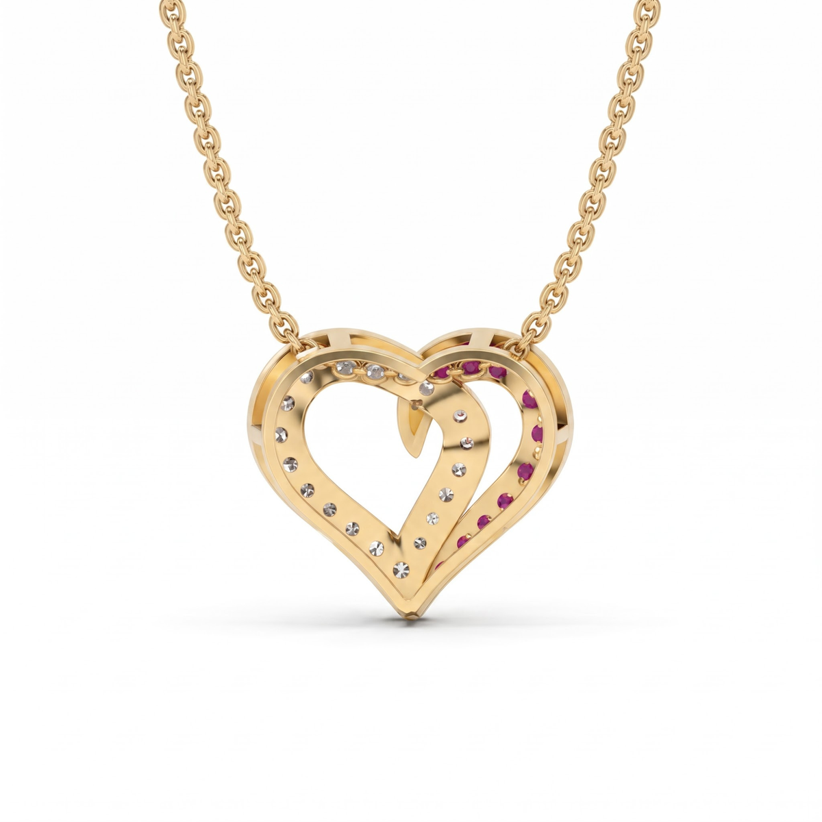 0.64 cttw Round Red Ruby and Lab Grown Diamond 14K Gold Pave Open Heart Pendant Necklace