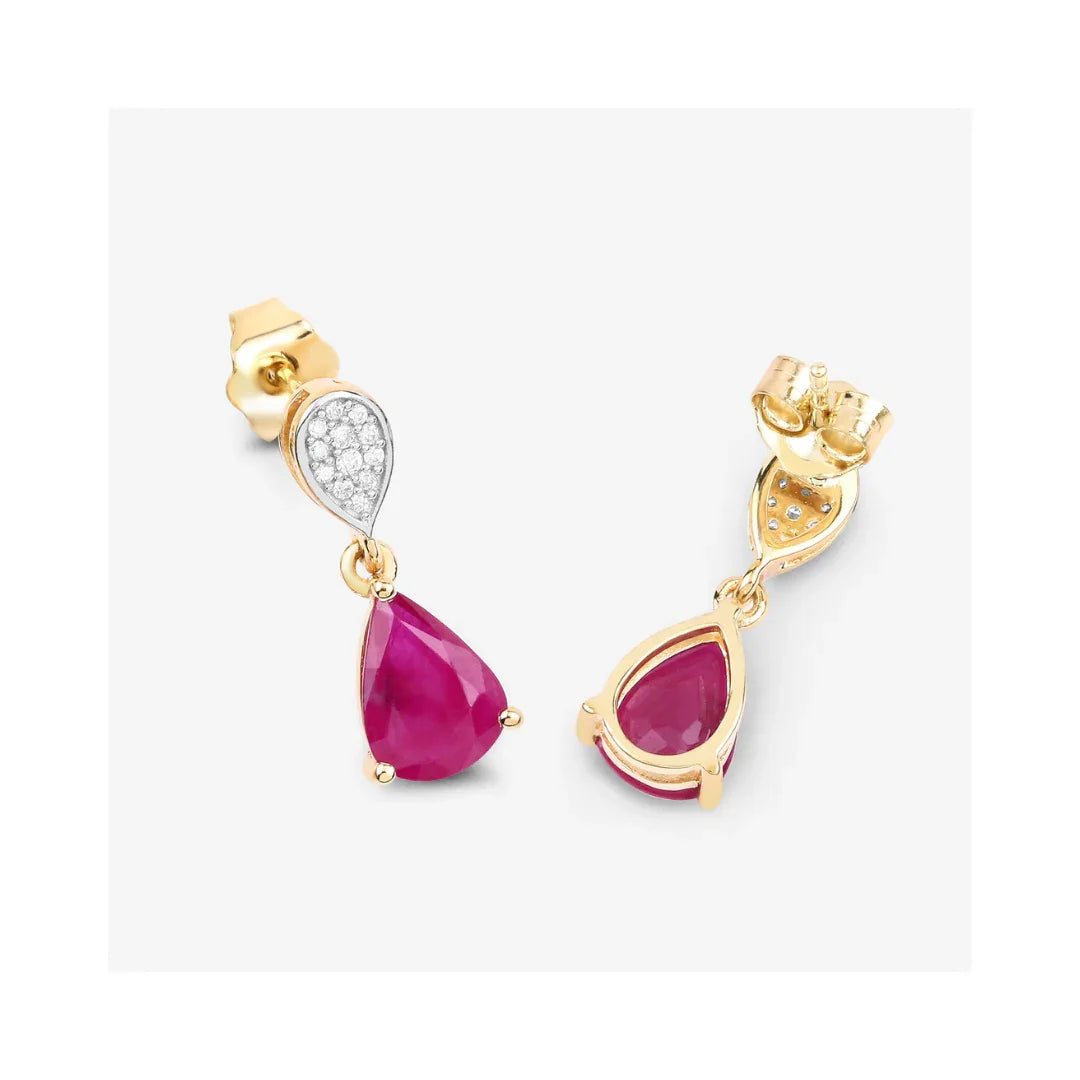 Genuine Ruby Diamond 10K Gold Dangle Earrings