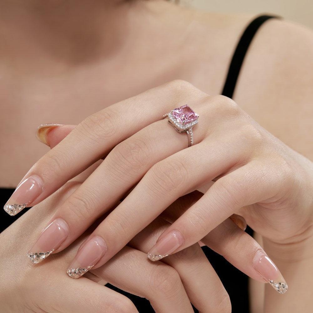 Cushion Cut Pink Cz Gemstone Ring in 925 Sterling Silver for Girls - FineColorJewels