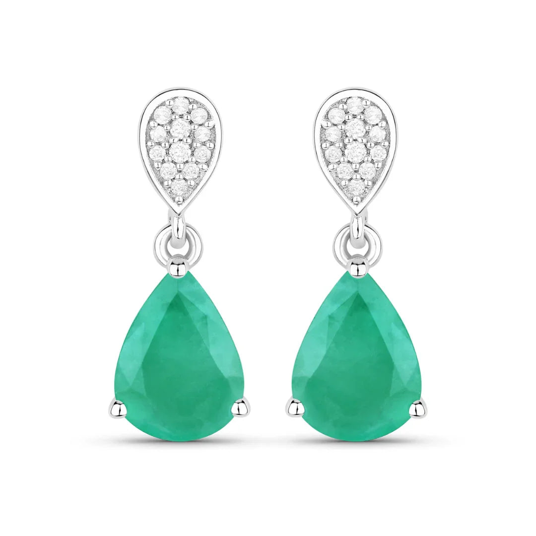 Genuine Zambian Emerald Diamond Teardrop Earrings