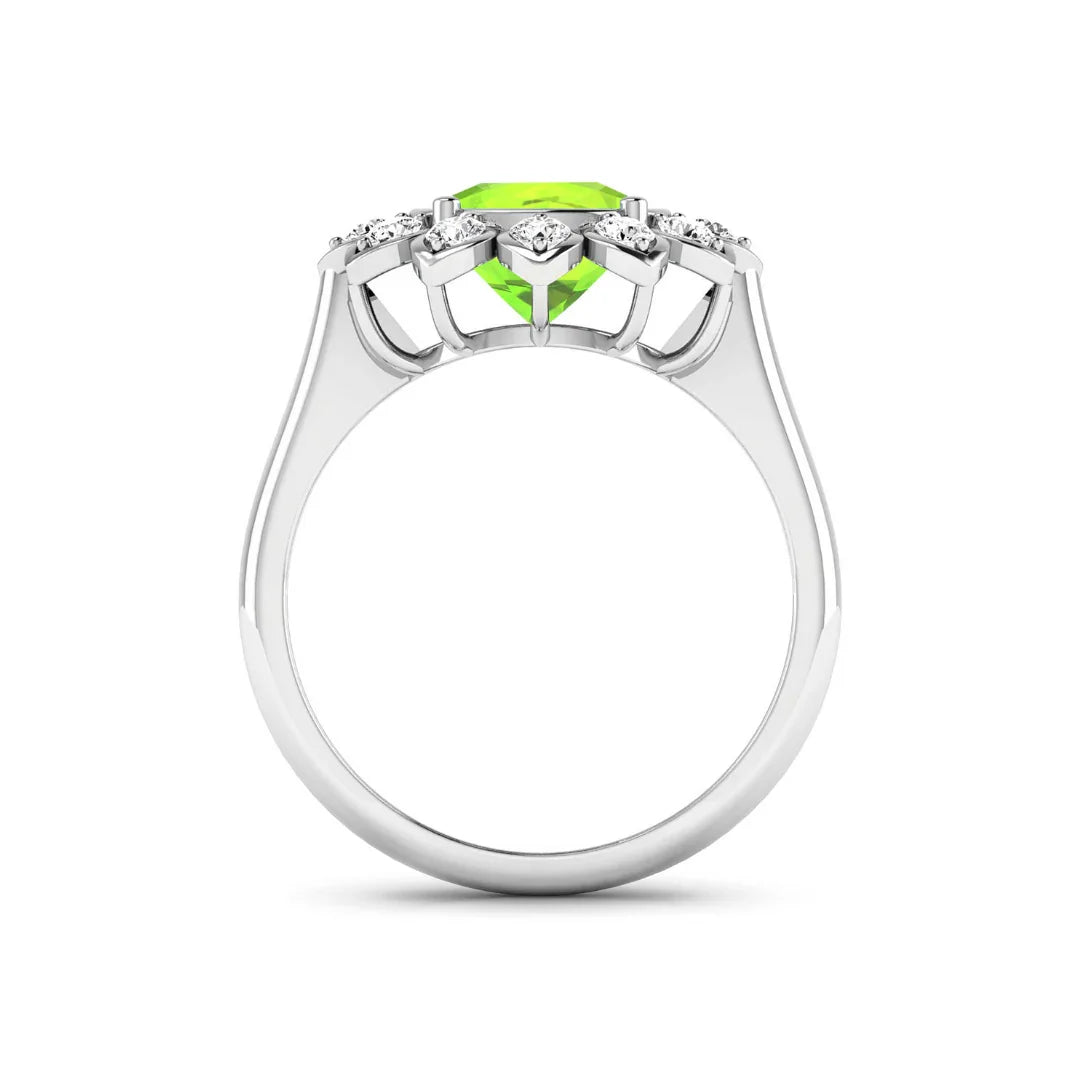 Genuine Peridot and White Diamond Halo Ring