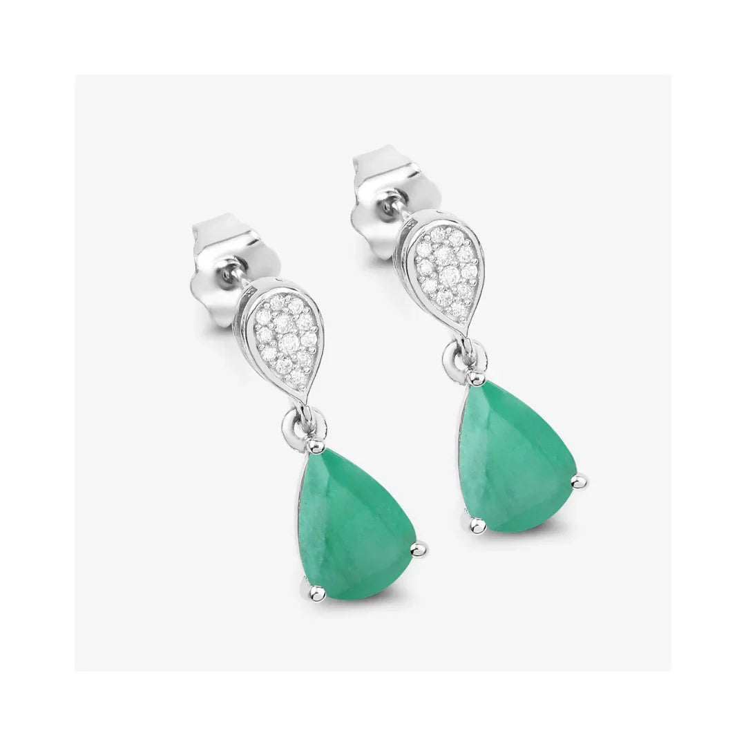 Genuine Zambian Emerald Diamond Teardrop Earrings