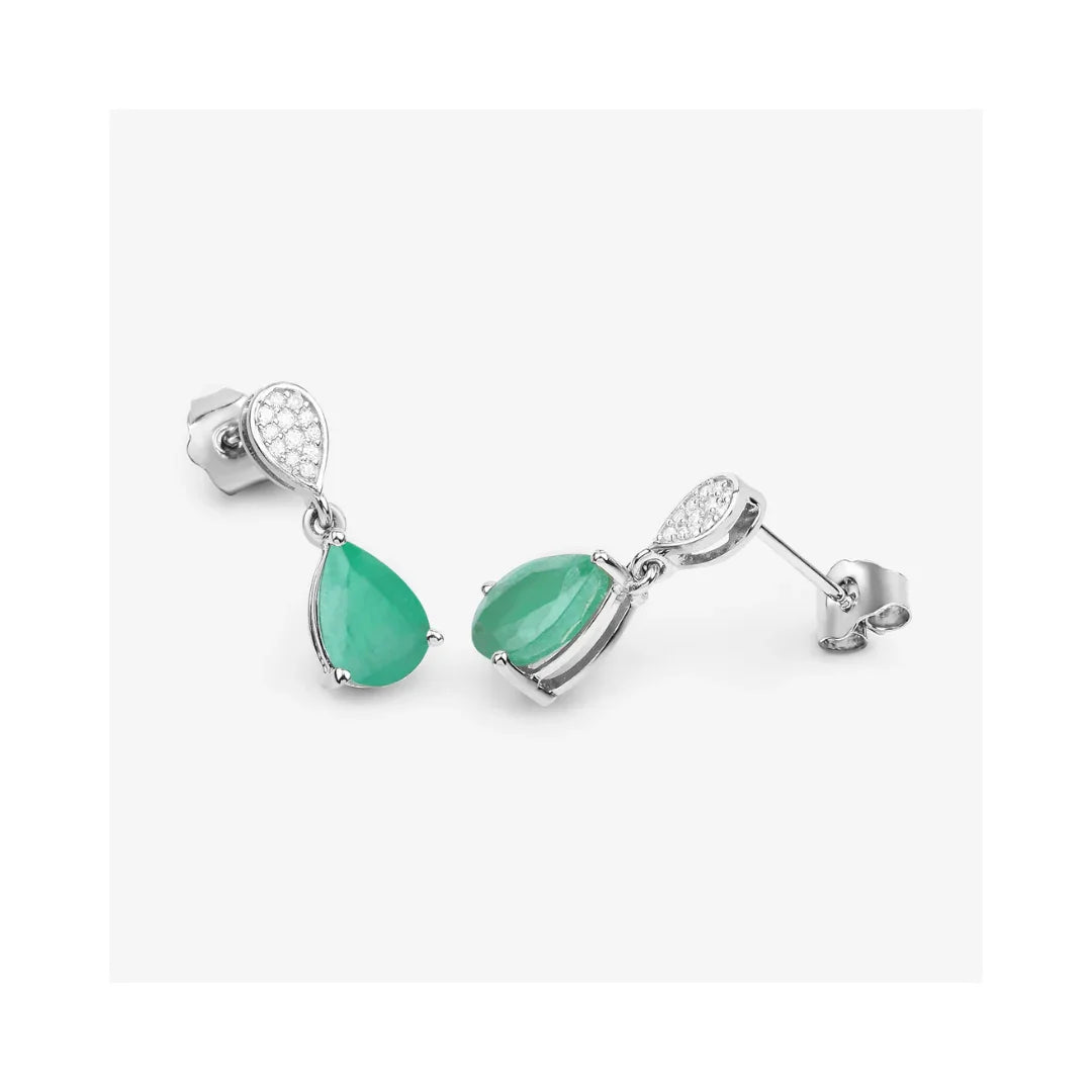 Genuine Zambian Emerald Diamond Teardrop Earrings