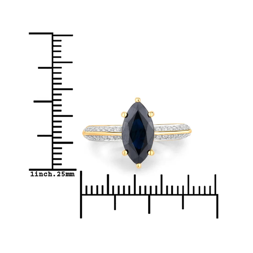 Genuine 10K Blue Sapphire and Diamond Marquise Ring