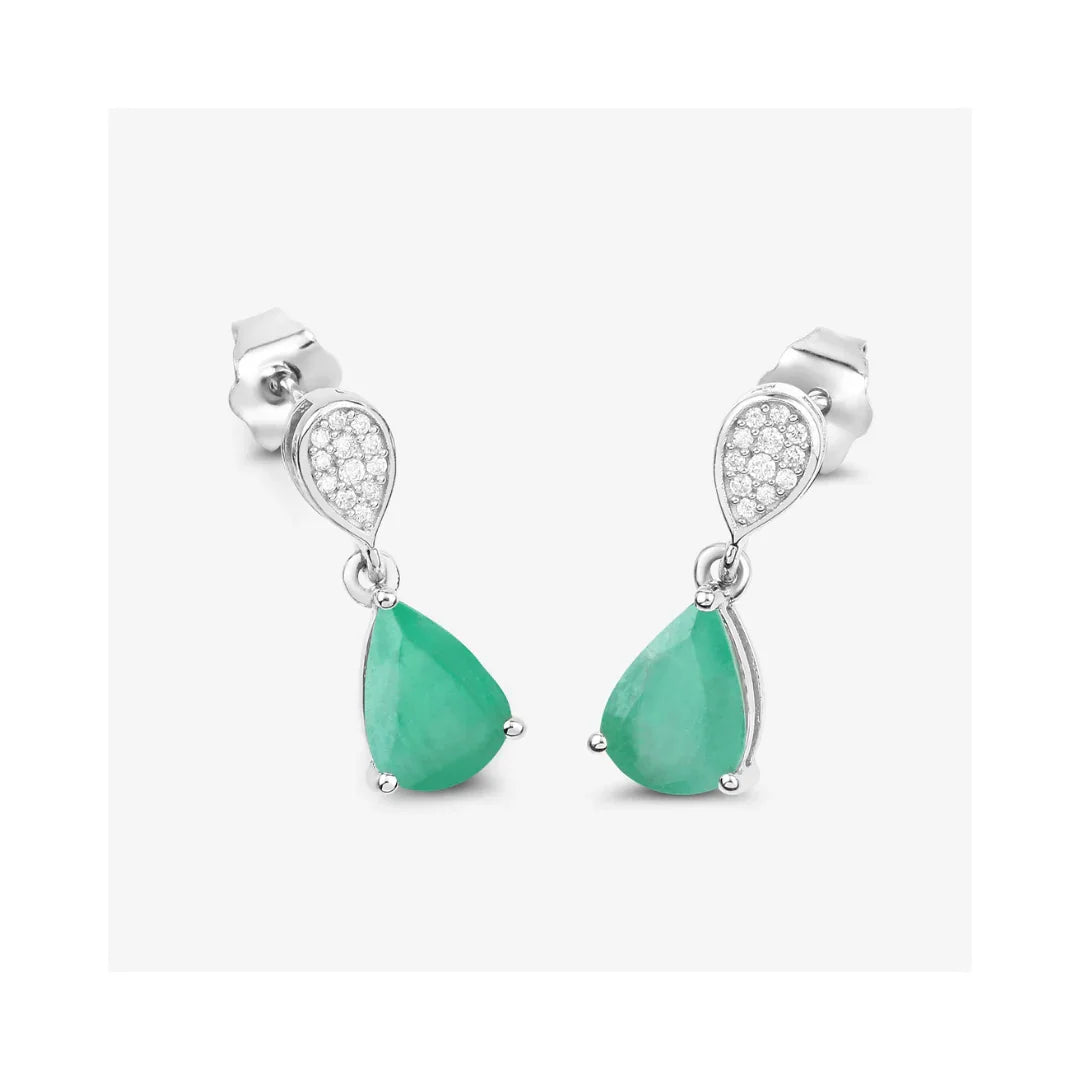 Genuine Zambian Emerald Diamond Teardrop Earrings
