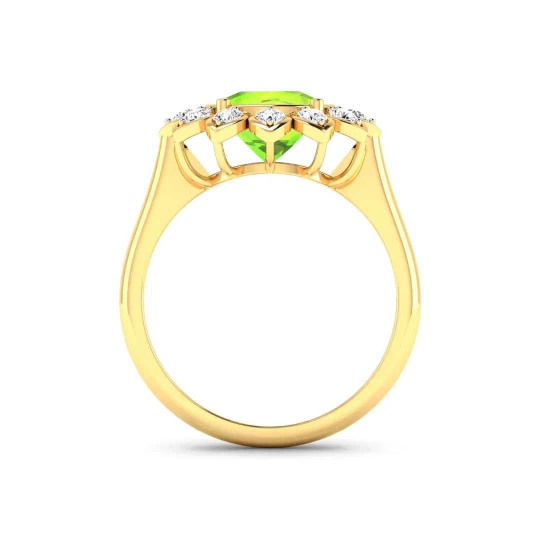 Genuine Peridot and White Diamond Halo Ring