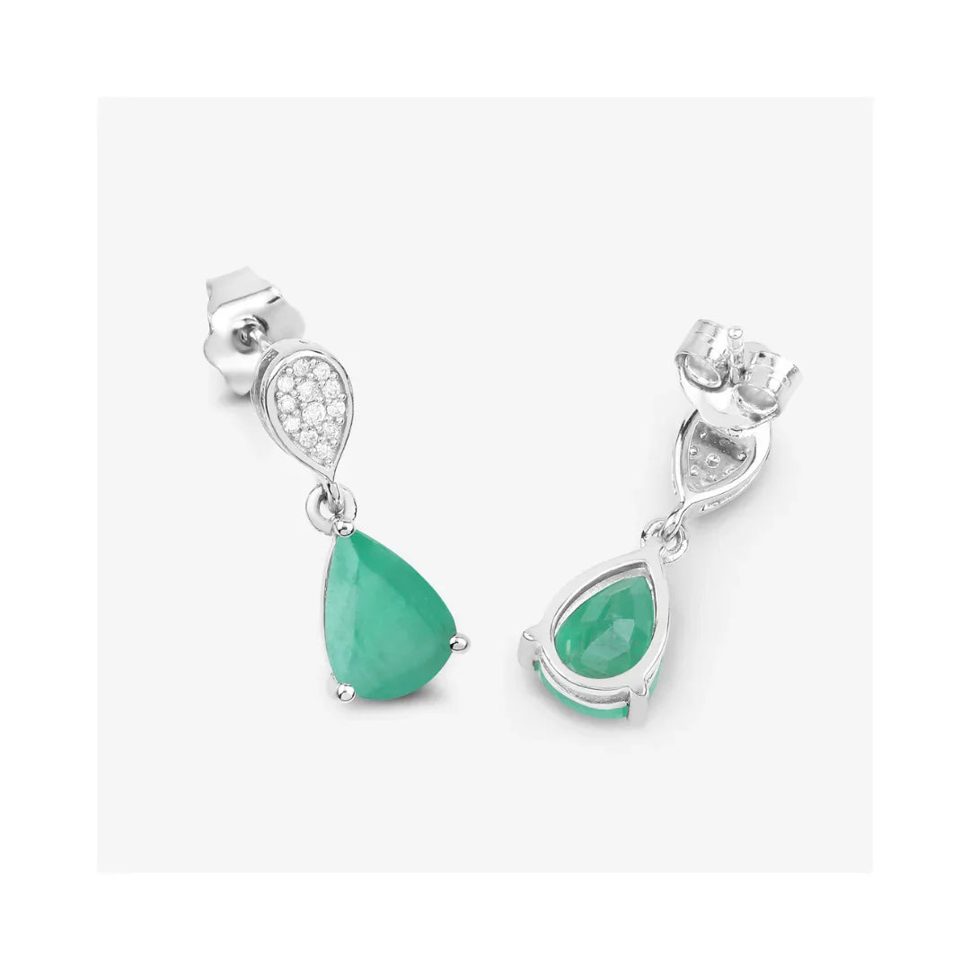Genuine Zambian Emerald Diamond Teardrop Earrings