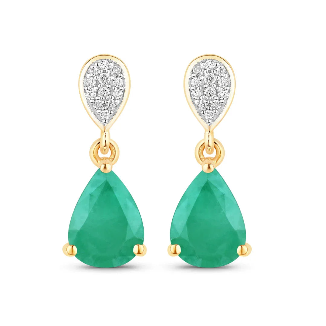 Genuine Zambian Emerald Diamond Teardrop Earrings