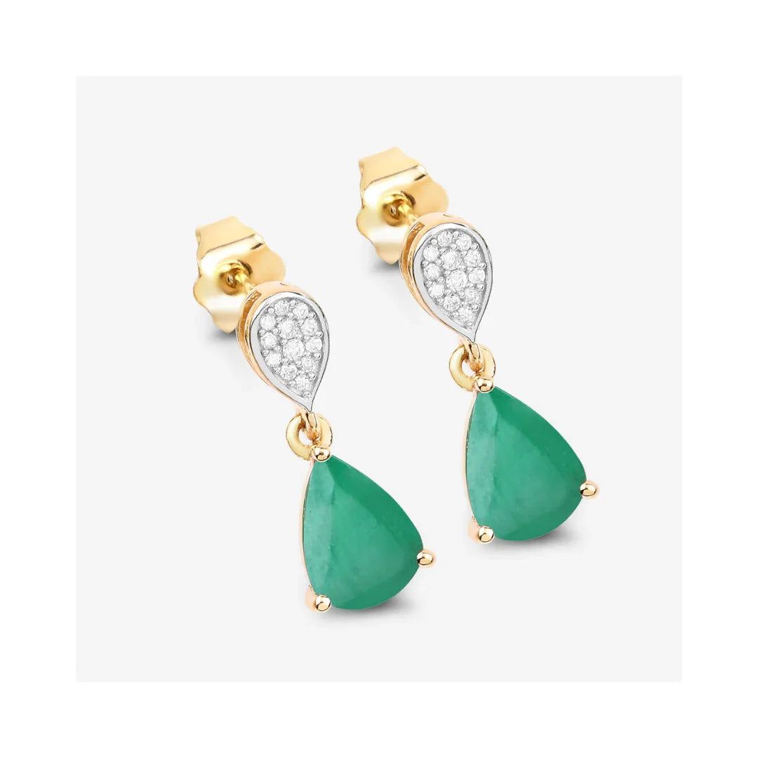 Genuine Zambian Emerald Diamond Teardrop Earrings