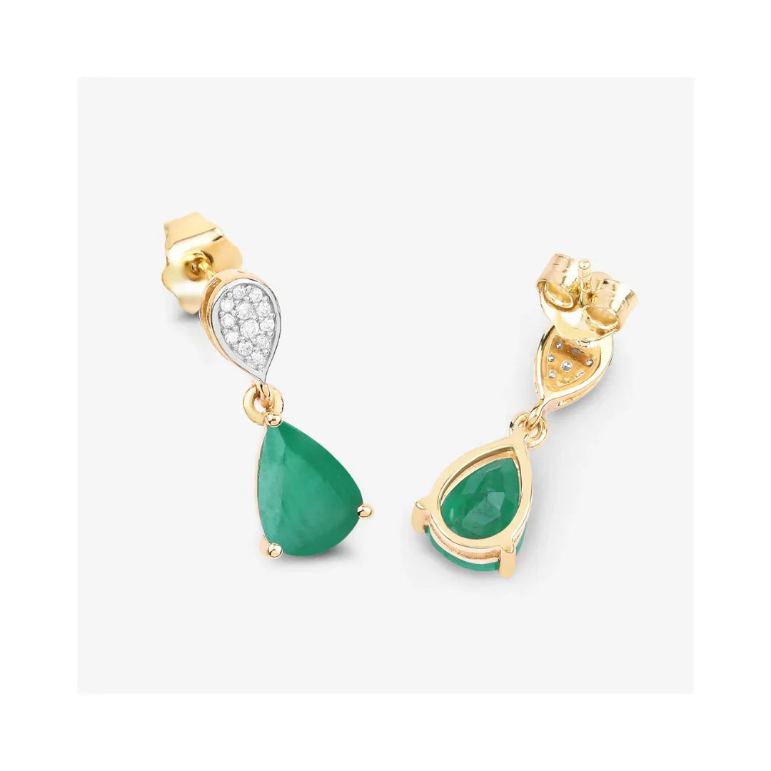 Genuine Zambian Emerald Diamond Teardrop Earrings