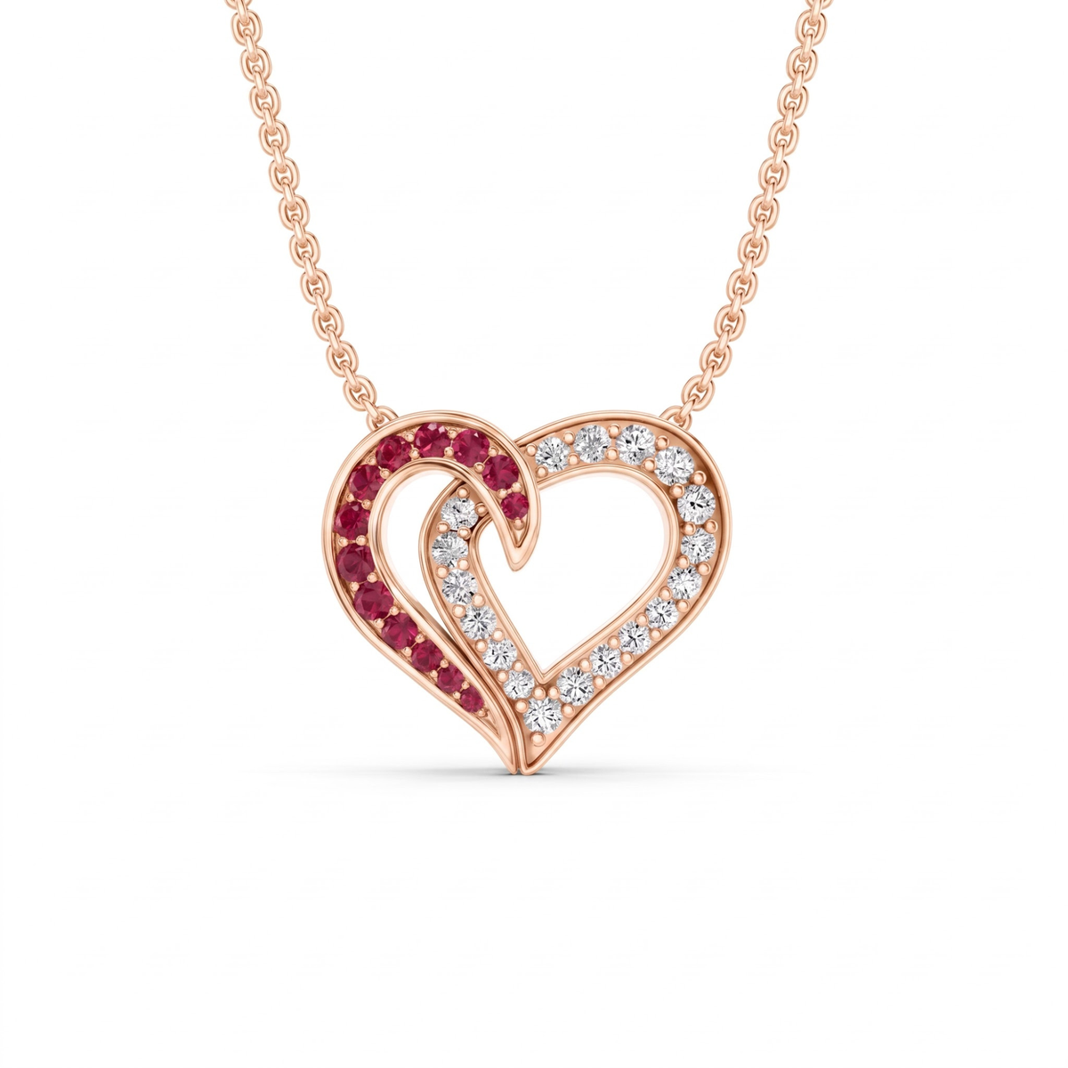0.64 cttw Round Red Ruby and Lab Grown Diamond 14K Gold Pave Open Heart Pendant Necklace