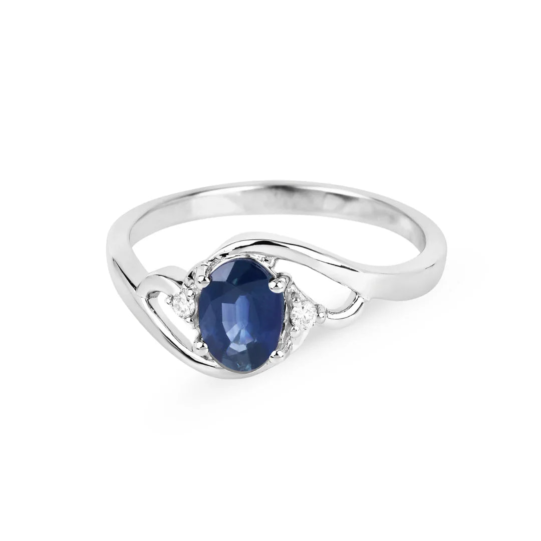 Genuine 10K Blue Sapphire and White Diamond Ring