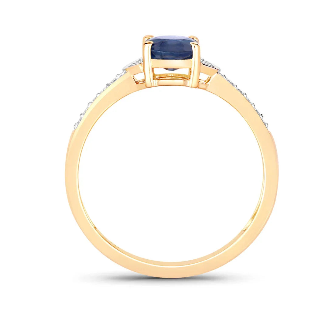 Genuine 10K Blue Sapphire and Diamond Bridge Ring