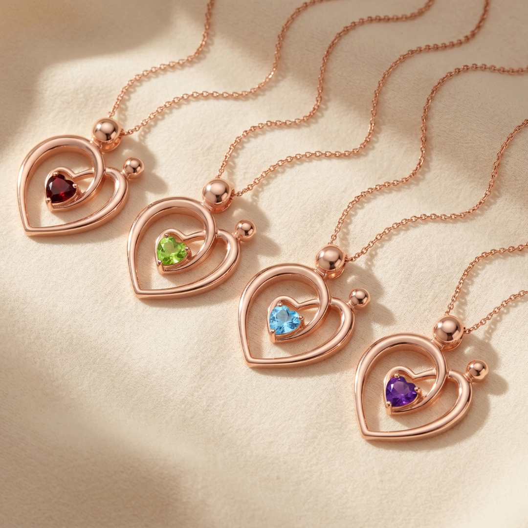 0.32 Ct Heart Red Garnet Prong Rose Gold Plated Mom Pendant Necklace