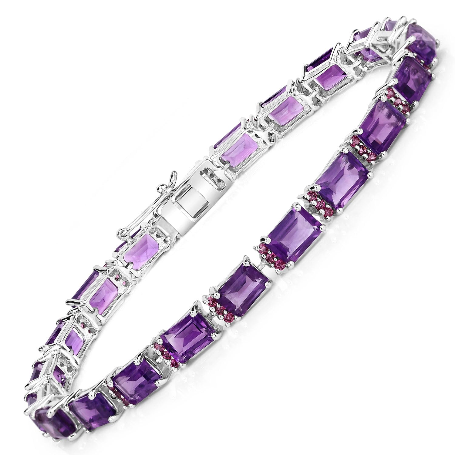 Purple Amethyst and Rhodolite Garnet Tennis Bracelet Silver Fine Color Jewels