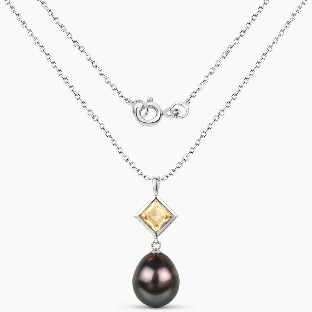 Citrine Tahitian Pearl Teardrop Pendant Necklace