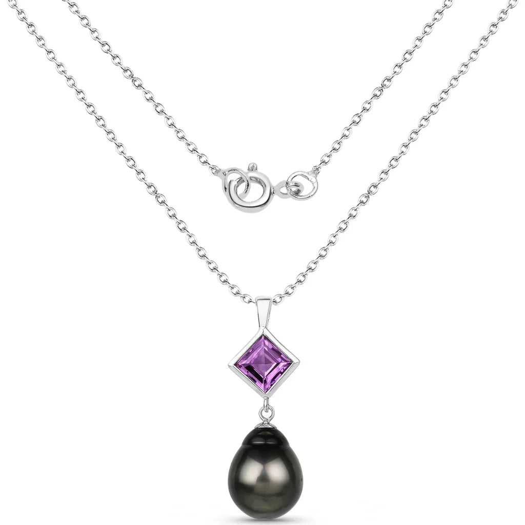Amethyst Tahitian Cultured Pearl Pendant Necklace