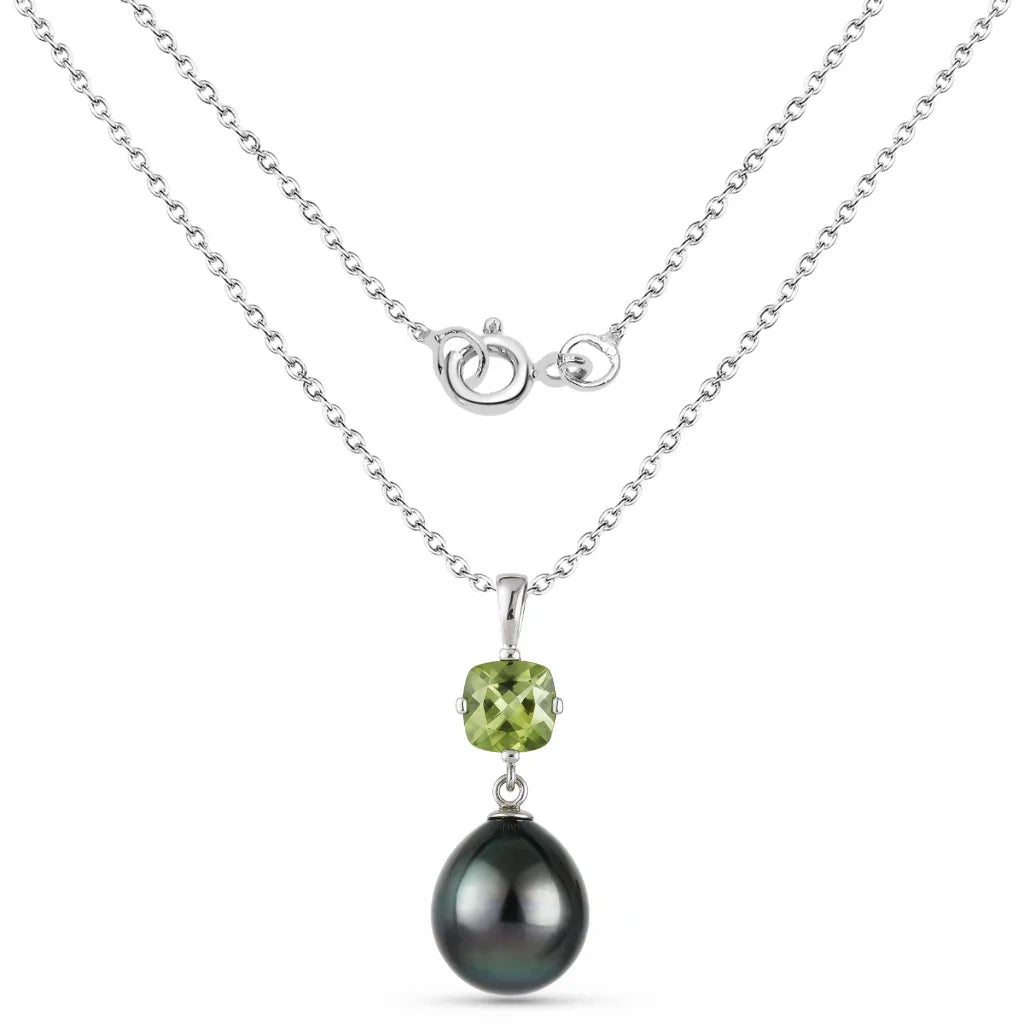Peridot Tahitian Pearl Silver Pendant Necklace