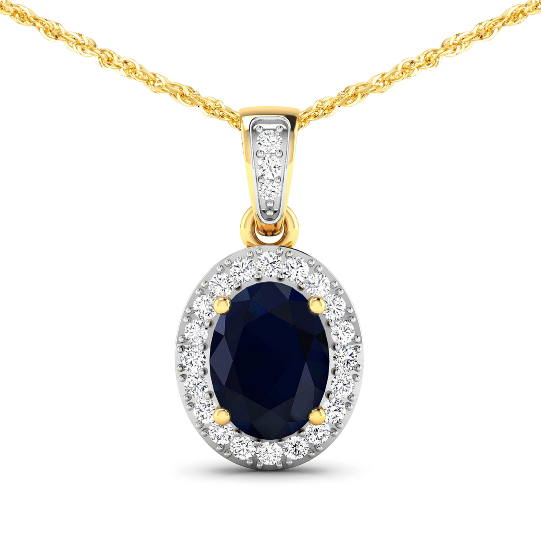 14K Yellow Gold Blue Sapphire Diamond Pendant