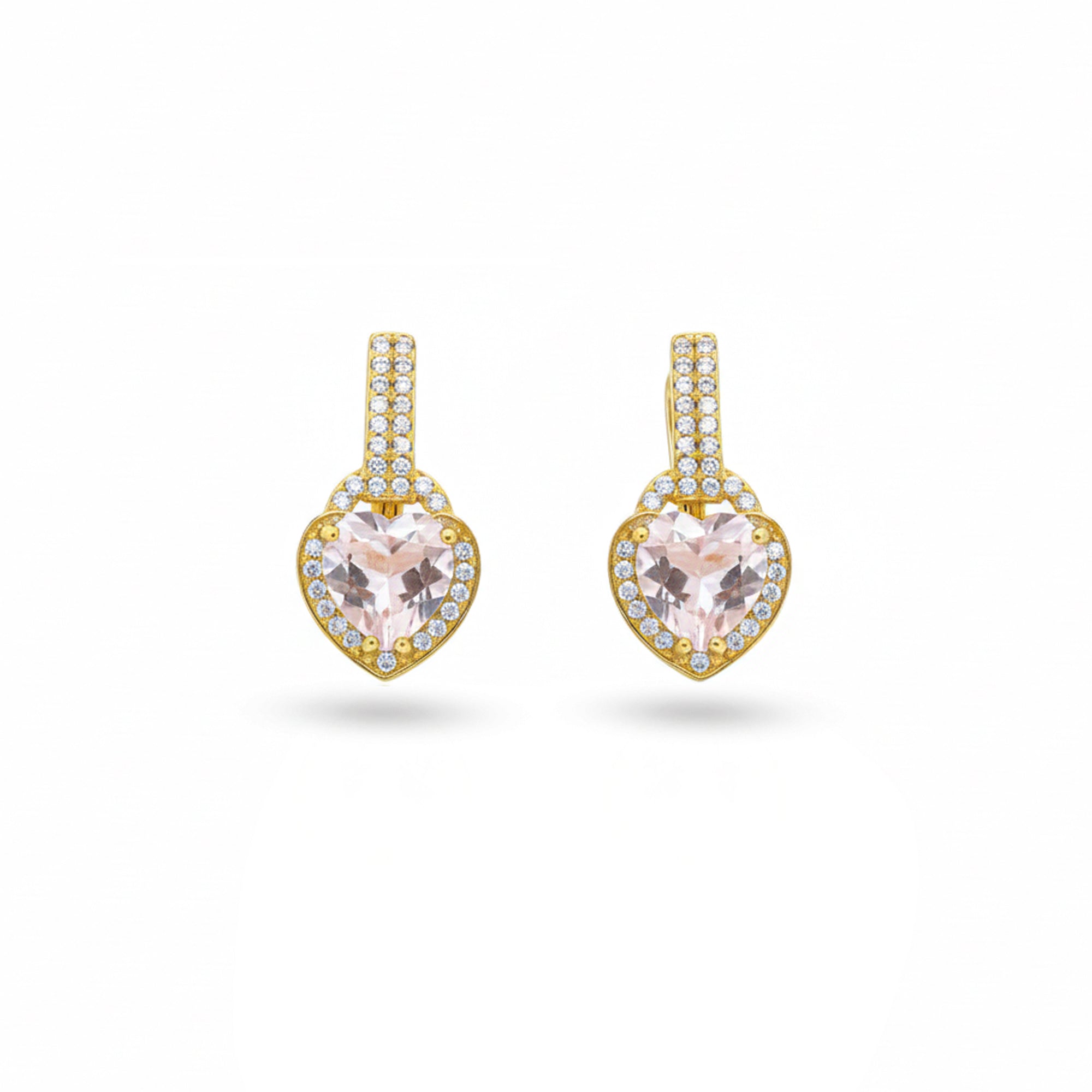 Pink Natural Rose Quartz Sterling Silver Heart Earrings