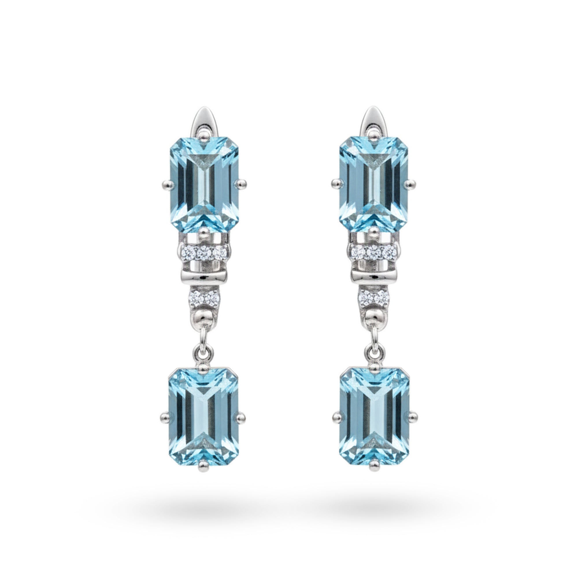 Natural Sky Blue Topaz & White Topaz Sterling Silver Earrings