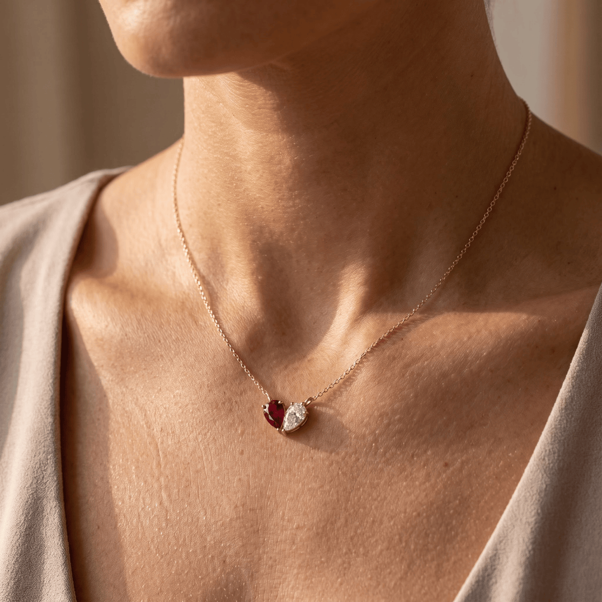 4.44 Cttw Pear Emerald, Ruby, Sapphire and Lab Diamond 14K Yellow Gold Toi et Moi Heart Pendant Necklace