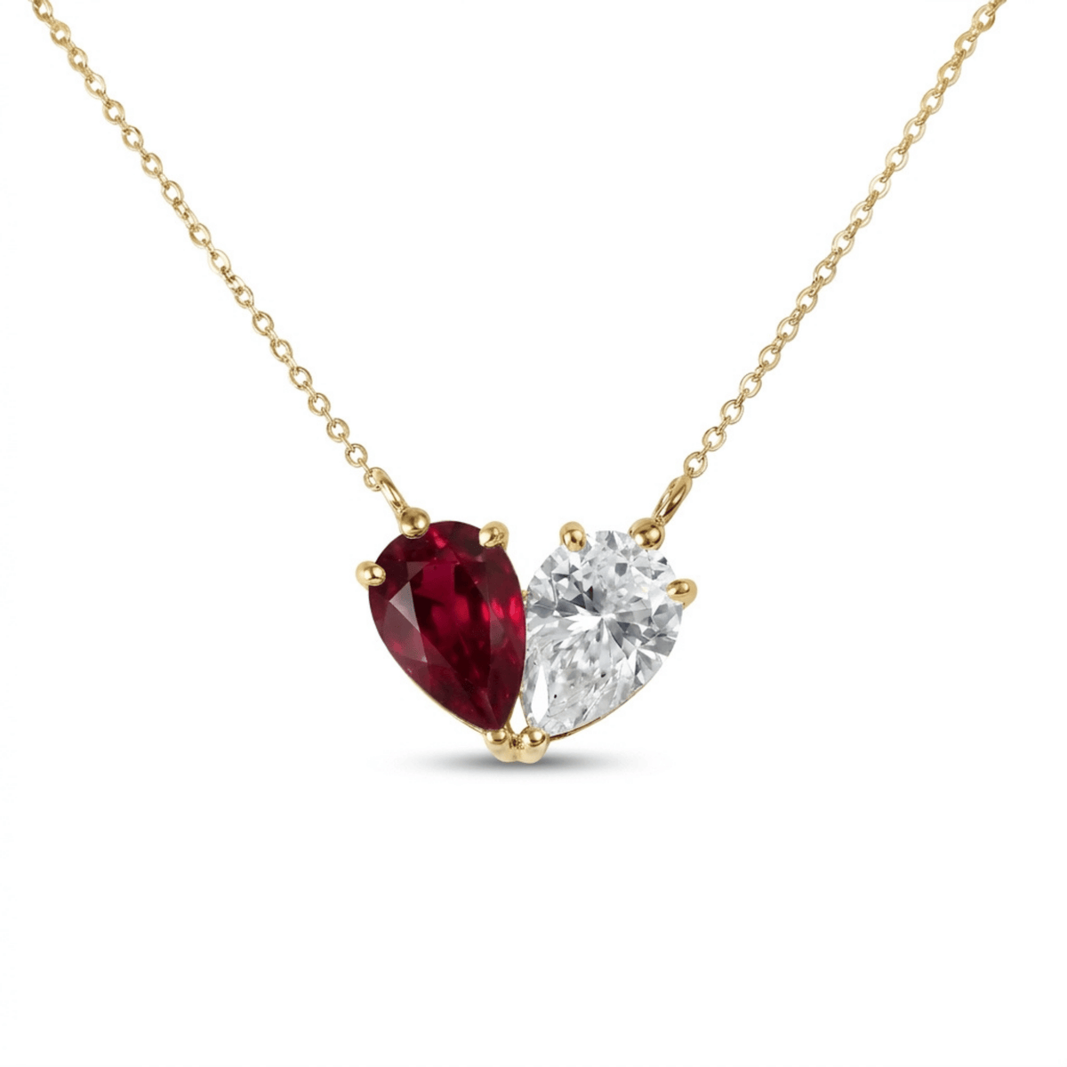 4.44 Cttw Pear Emerald, Ruby, Sapphire and Lab Diamond 14K Yellow Gold Toi et Moi Heart Pendant Necklace