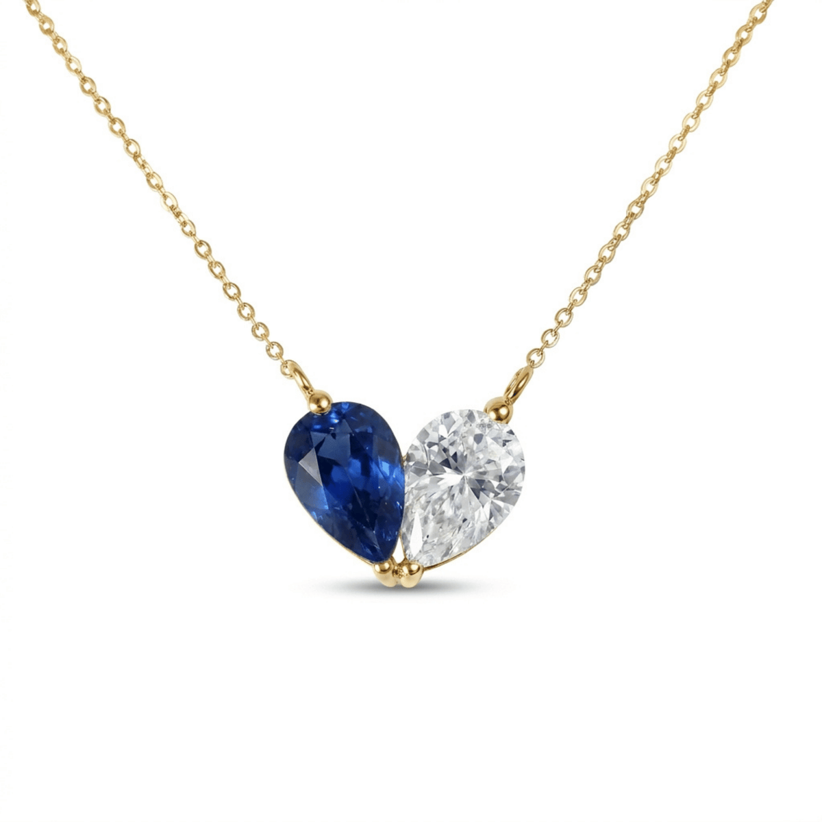 4.44 Cttw Pear Emerald, Ruby, Sapphire and Lab Diamond 14K Yellow Gold Toi et Moi Heart Pendant Necklace