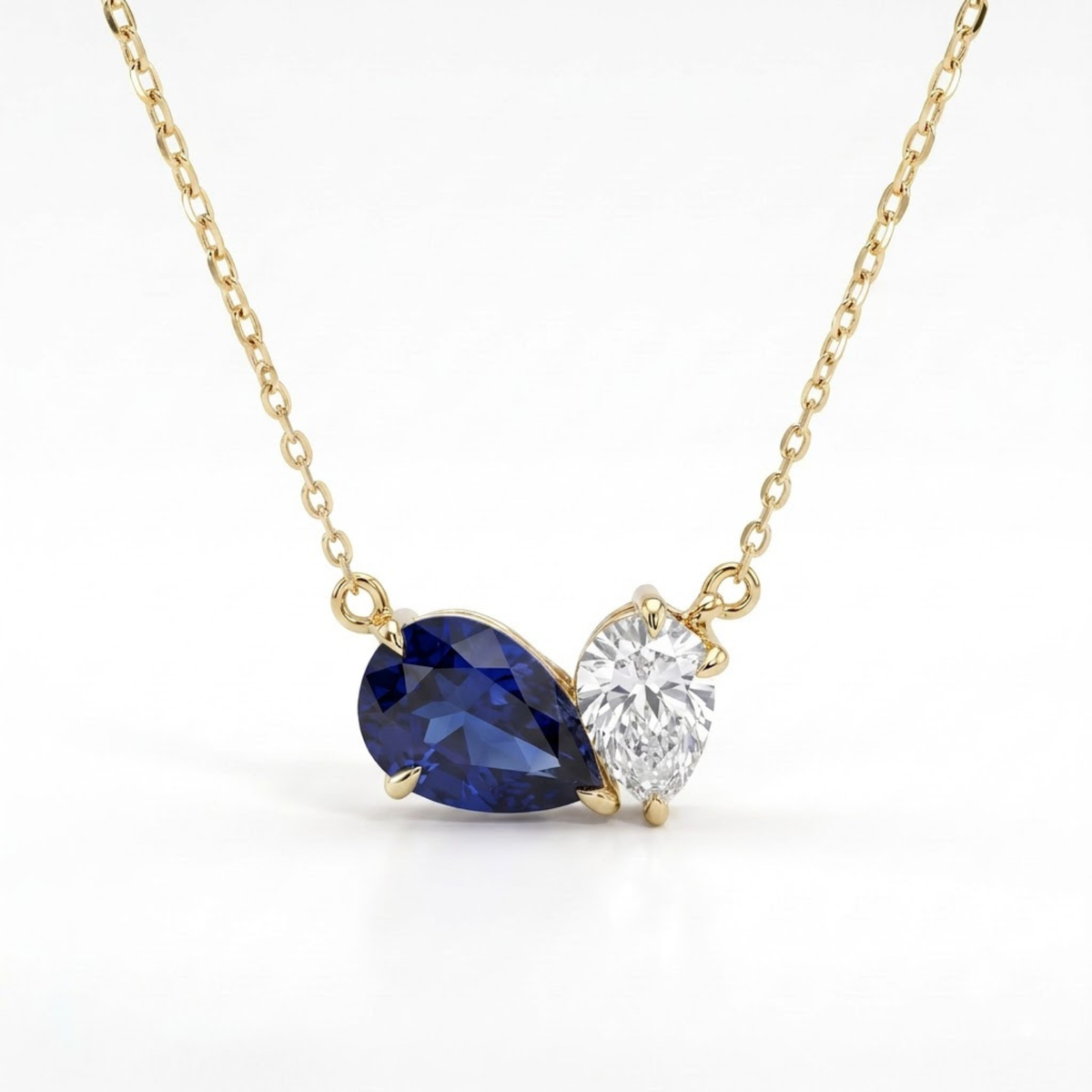 4.33 Cttw Pear Emerald, Ruby, Sapphire and Lab Diamond 14K Yellow Gold Toi et Moi Pendant Necklace