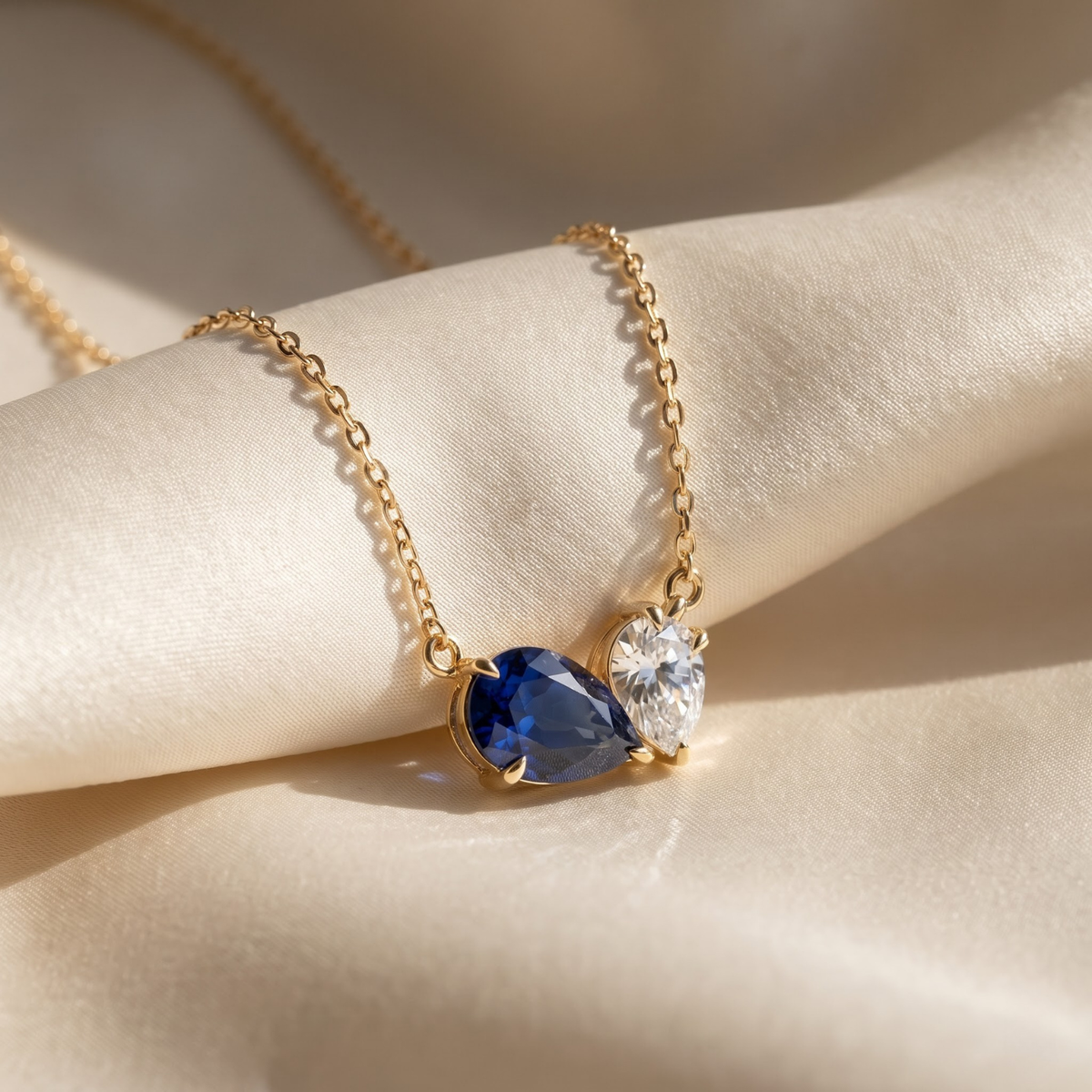 4.33 Cttw Pear Emerald, Ruby, Sapphire and Lab Diamond 14K Yellow Gold Toi et Moi Pendant Necklace