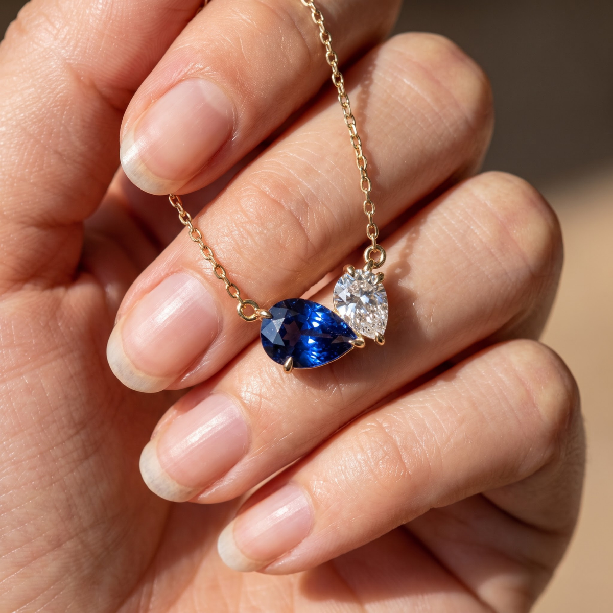 4.33 Cttw Pear Emerald, Ruby, Sapphire and Lab Diamond 14K Yellow Gold Toi et Moi Pendant Necklace