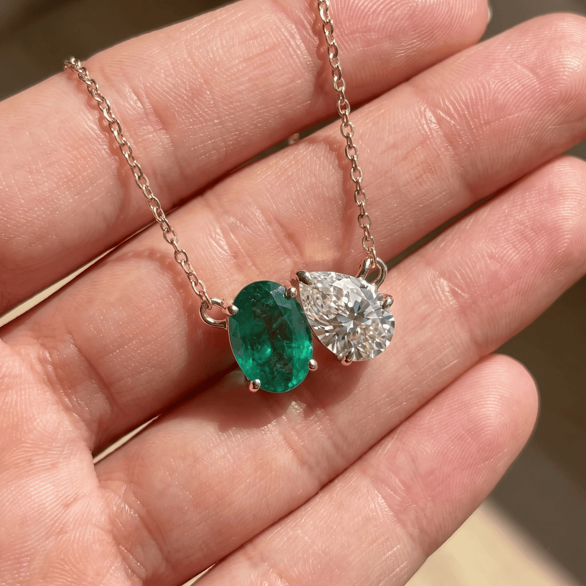 2.95 Cttw Oval Emerald, Ruby, Sapphire and Lab Diamond 14K Yellow Gold Toi et Moi Pendant Necklace