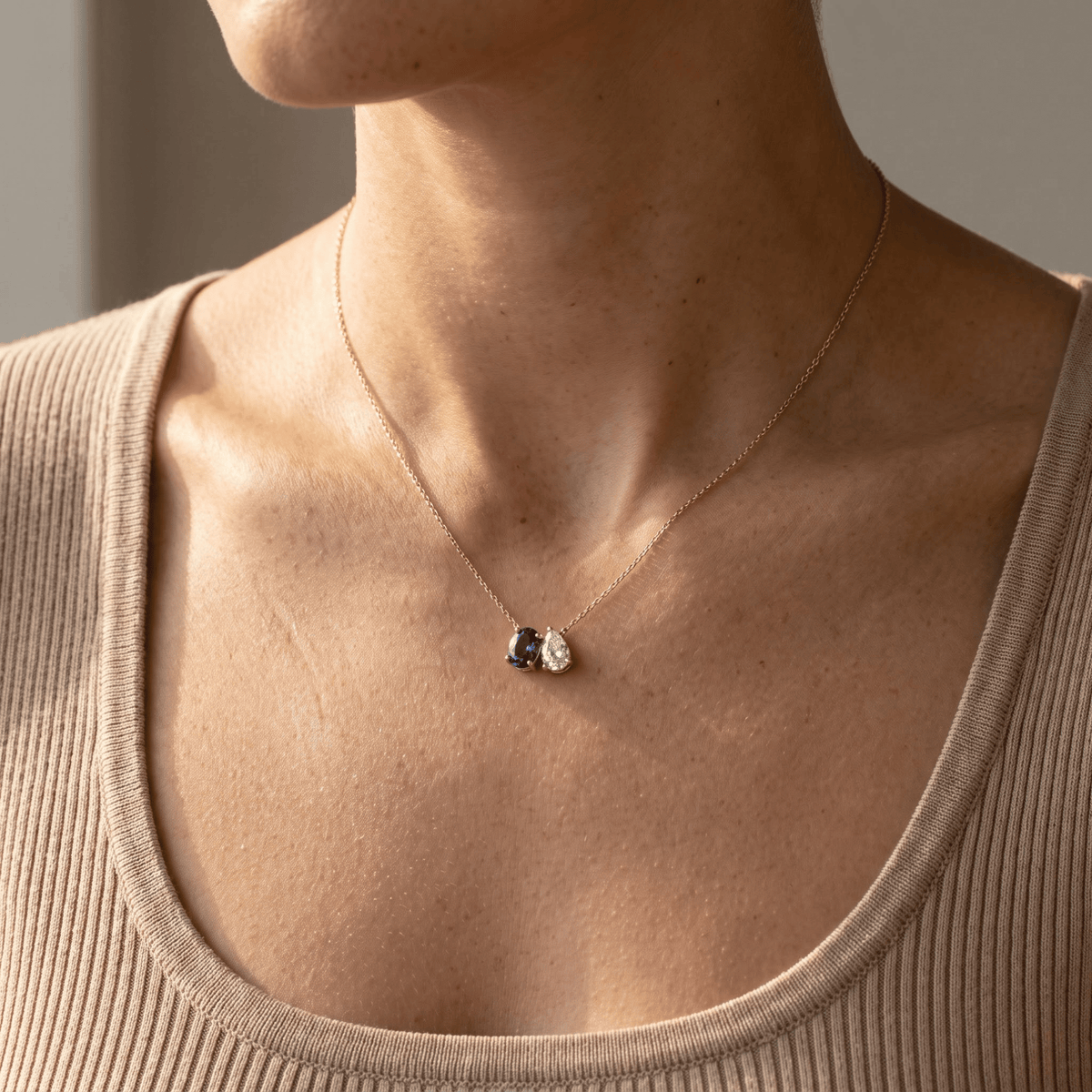 2.95 Cttw Oval Emerald, Ruby, Sapphire and Lab Diamond 14K Yellow Gold Toi et Moi Pendant Necklace