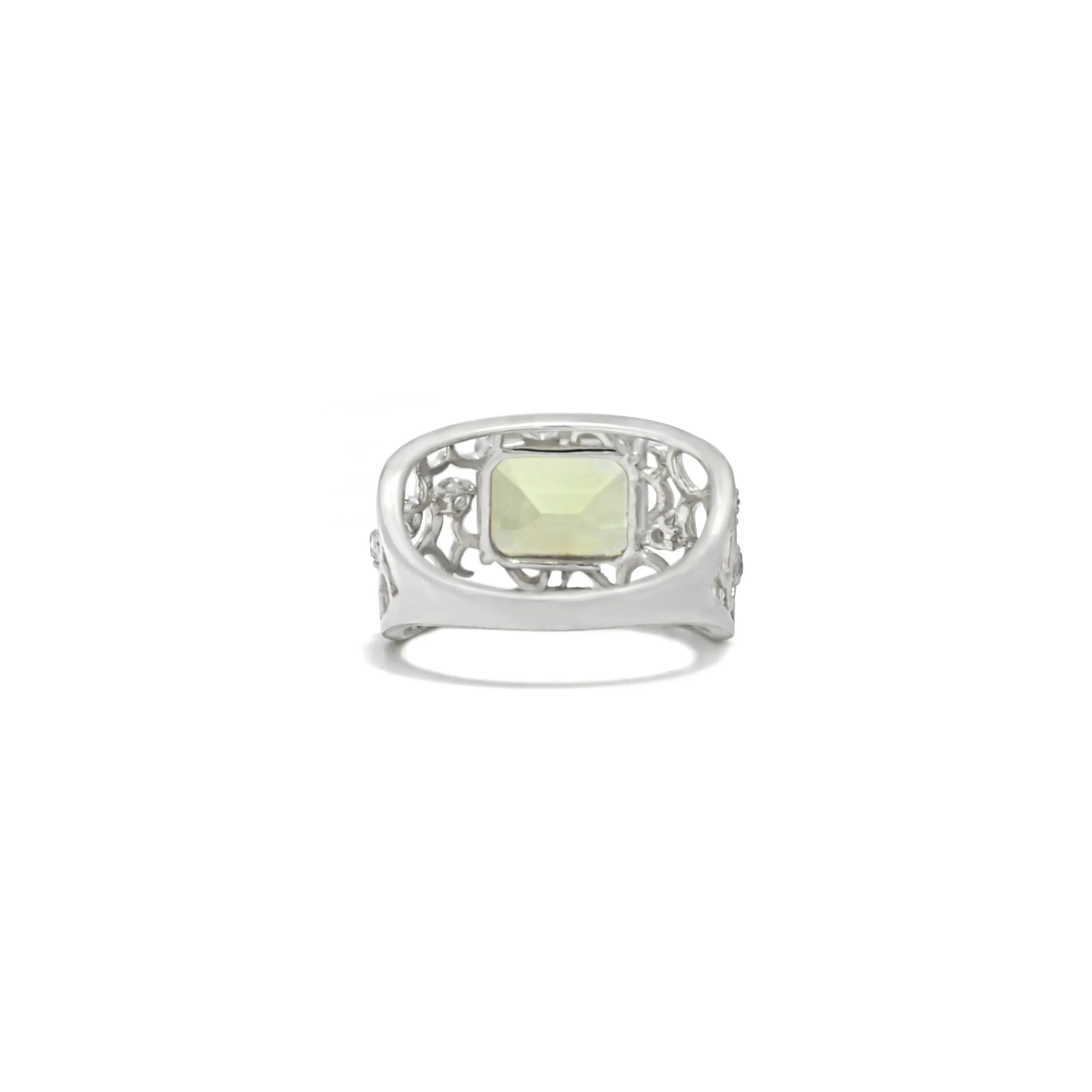 Emerald Cut Lemon Quartz Silver Filigree Ring