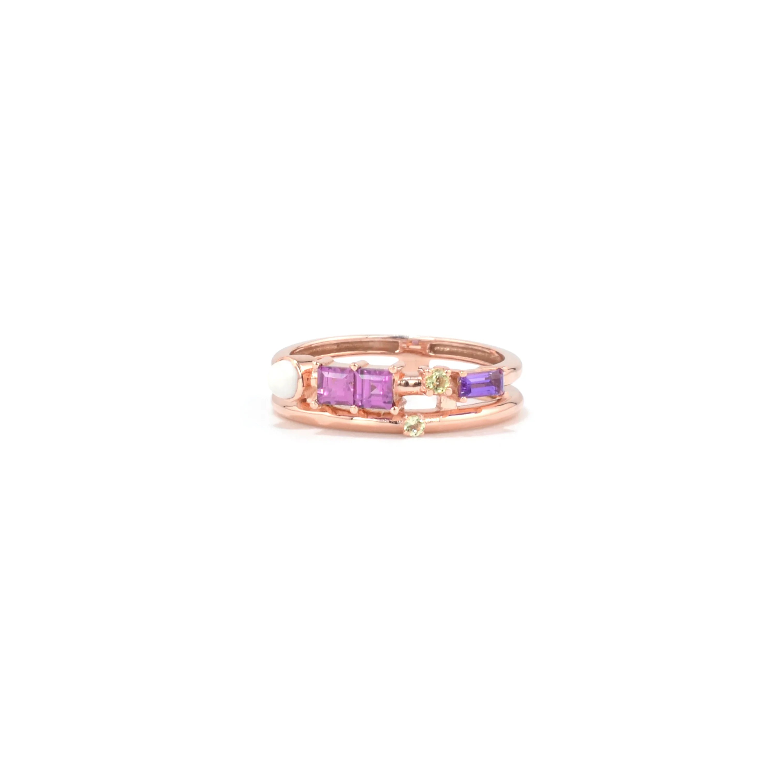 Natural Rhodolite and Multi Stone Silver Ring