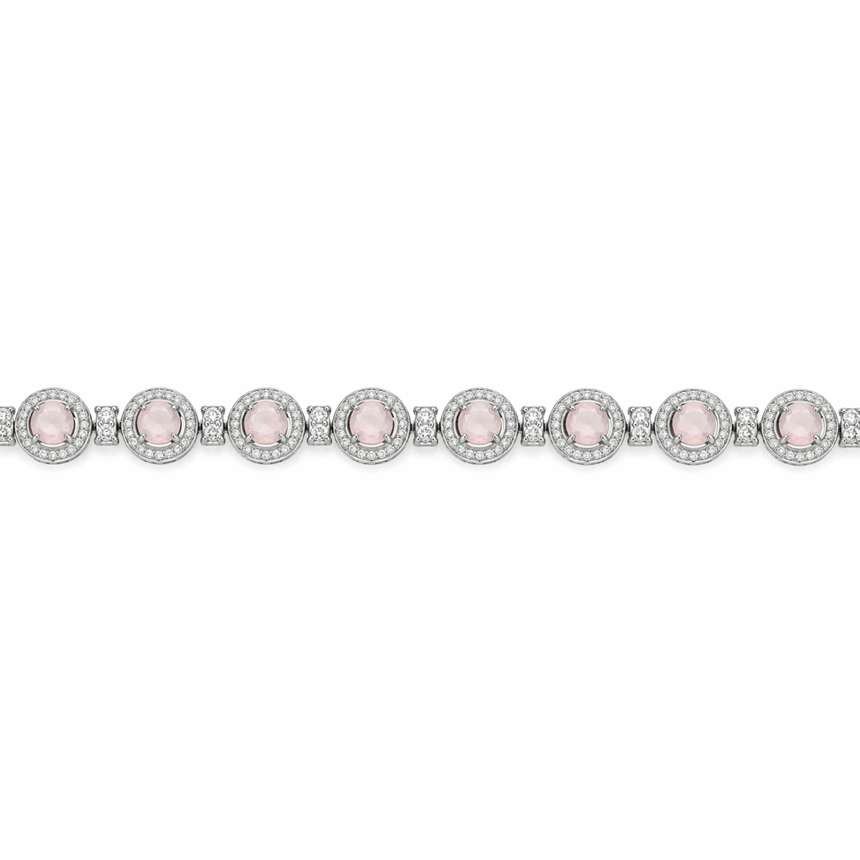 4.3 Ct Round Pink Rose Quartz Prong Silver Halo Tennis Link Bracelet