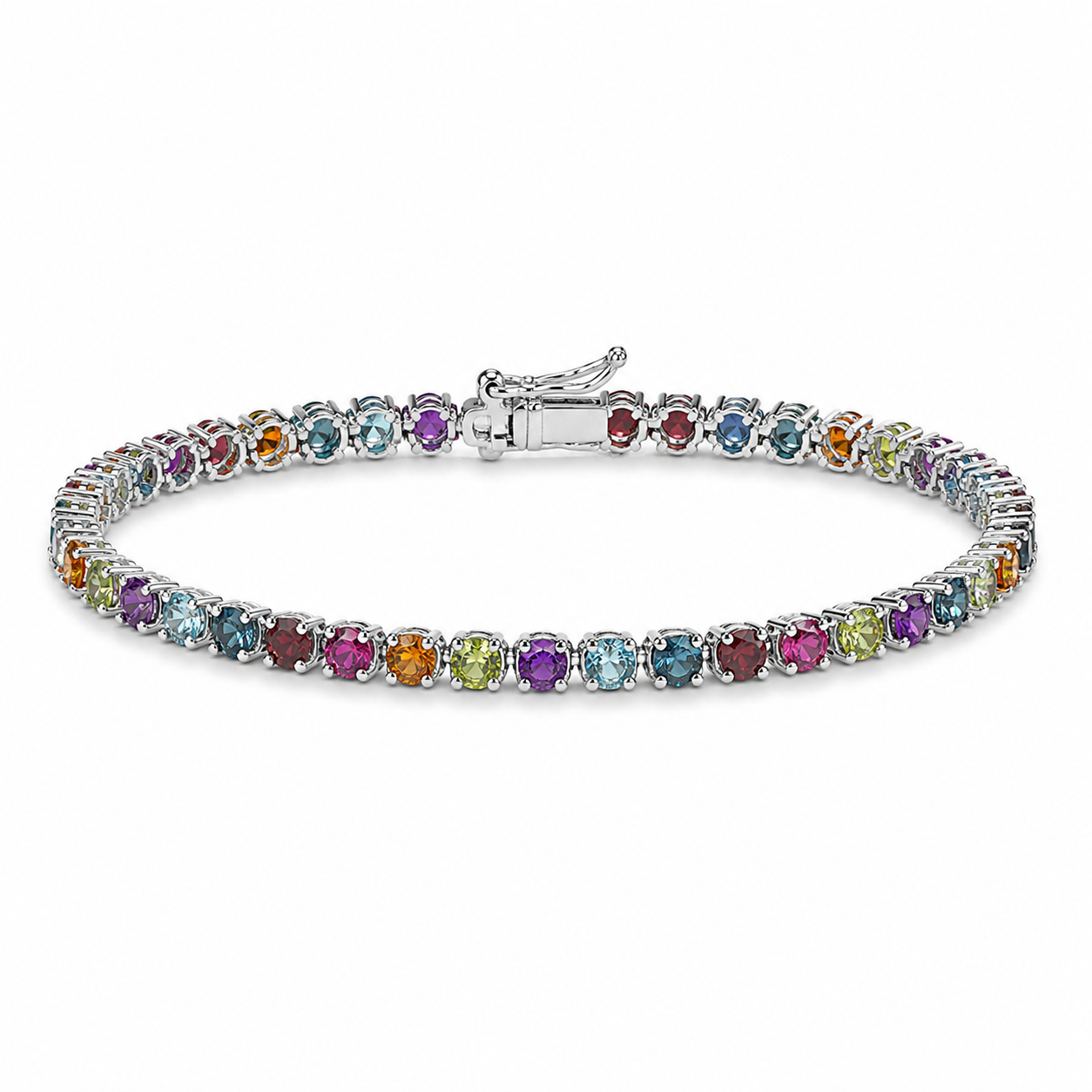 Genuine Multi Stone Tennis Bracelet Sterling Silver