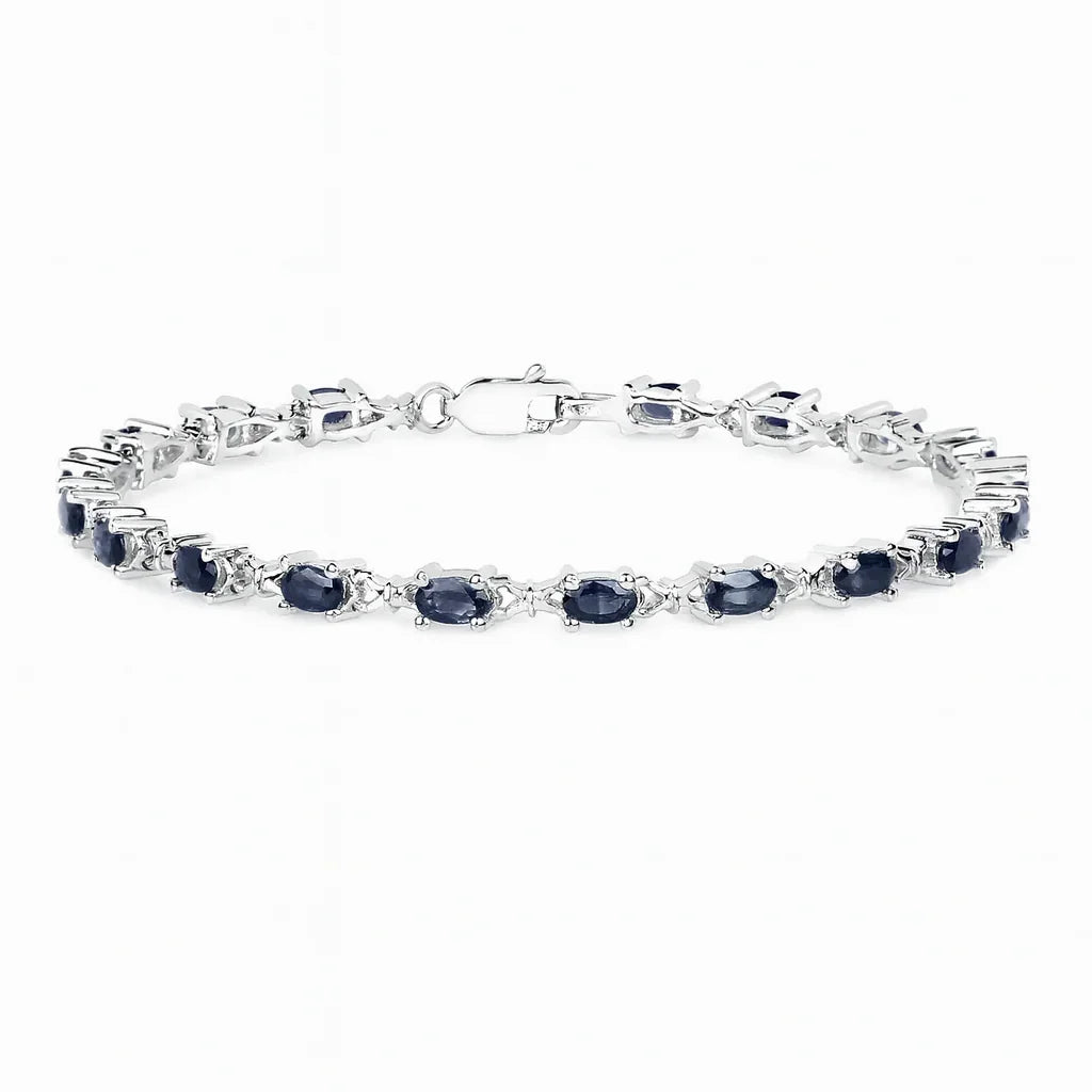 Genuine Blue Sapphire Silver Tennis Bracelet