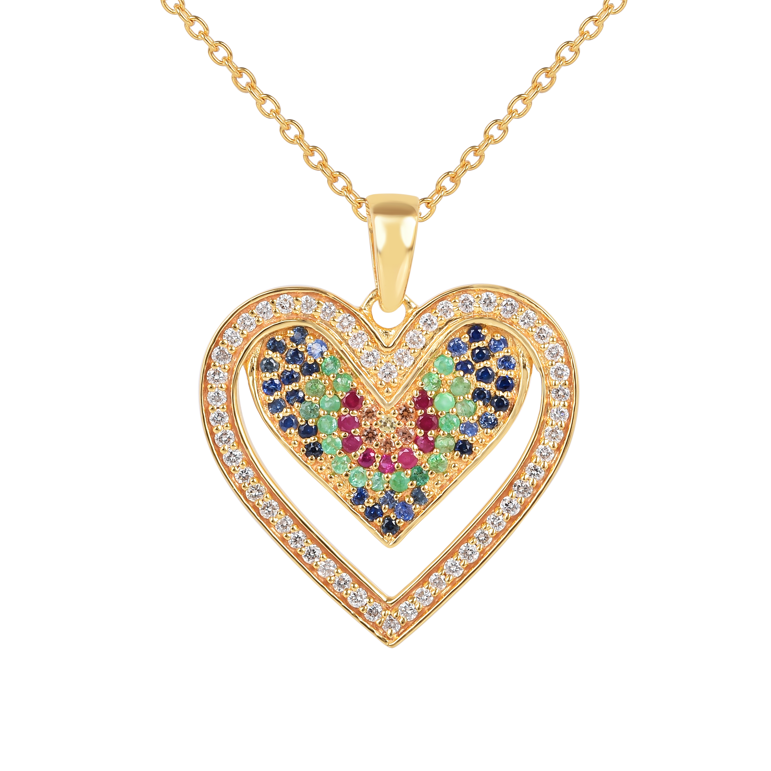 22k Gold Vermeil Diamond and Multi-Gemstone Heart Necklace