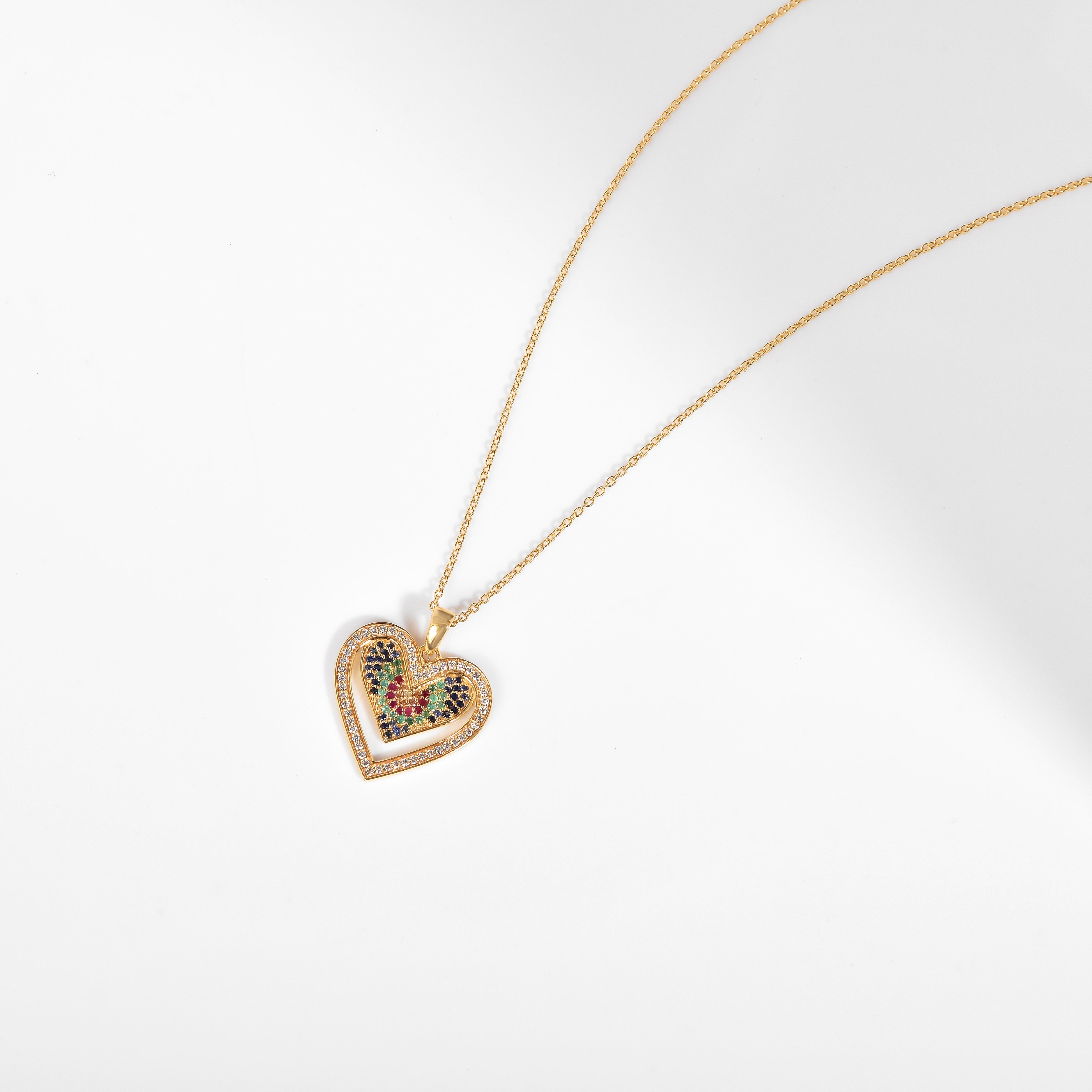 22k Gold Vermeil Diamond and Multi-Gemstone Heart Necklace