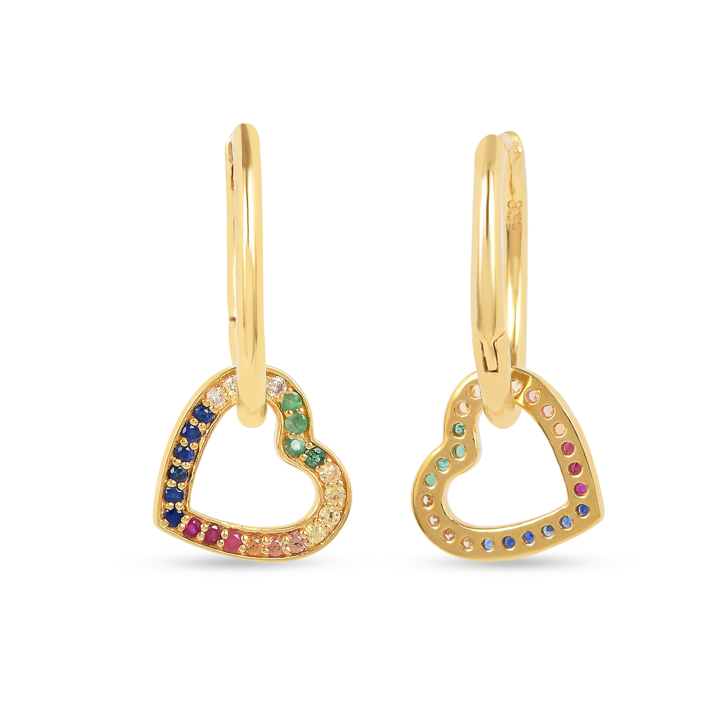 22k Gold Vermeil Diamond and Multi-Gemstone Heart Hoop Earrings